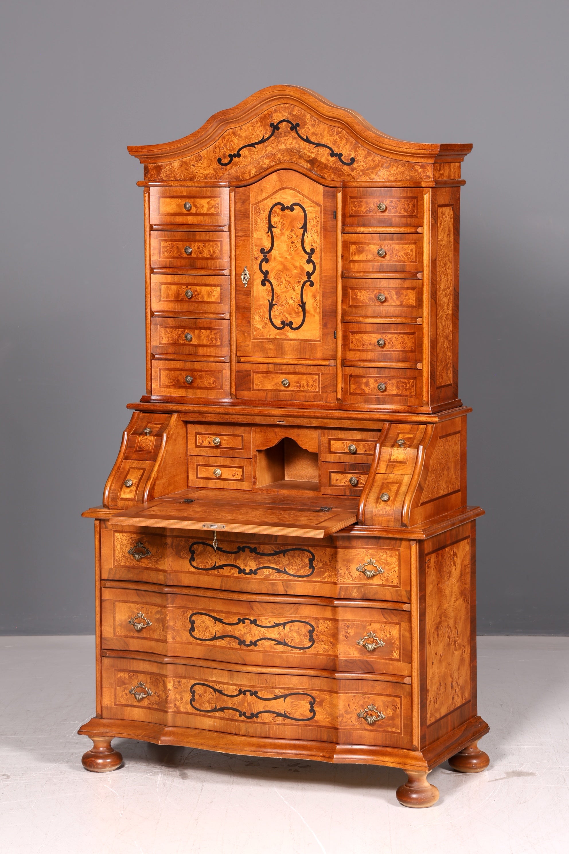 Beeindruckender Barock Aufsatzsekretär Nussbaum Sekretär Schreibschrank Tabernakel Massivholz Vintage