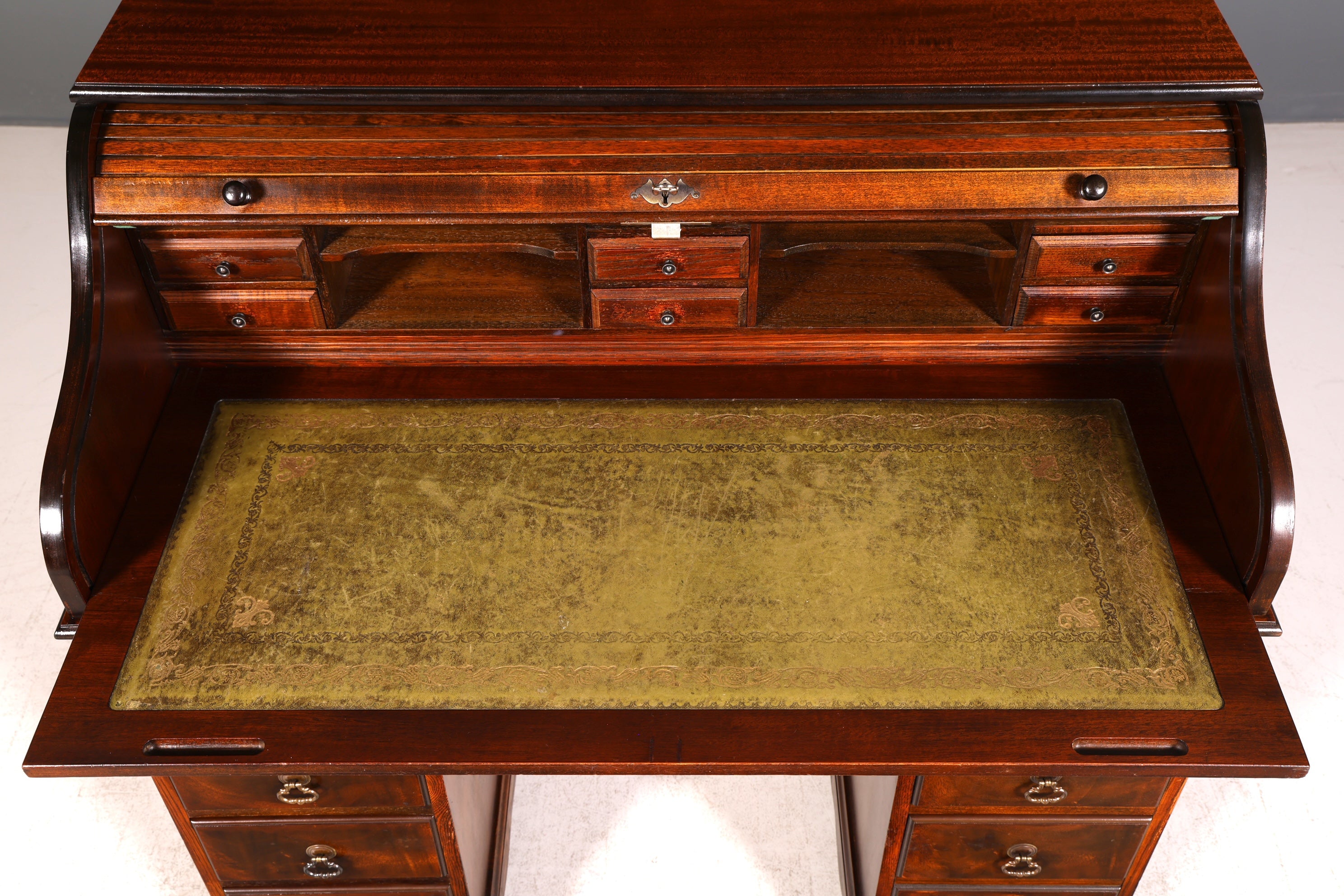 Wunderschöner Englischer Rollladen Schreibtisch Rolltop Desk Sekretär Antik echt Lederauflage Bürotisch Vintage