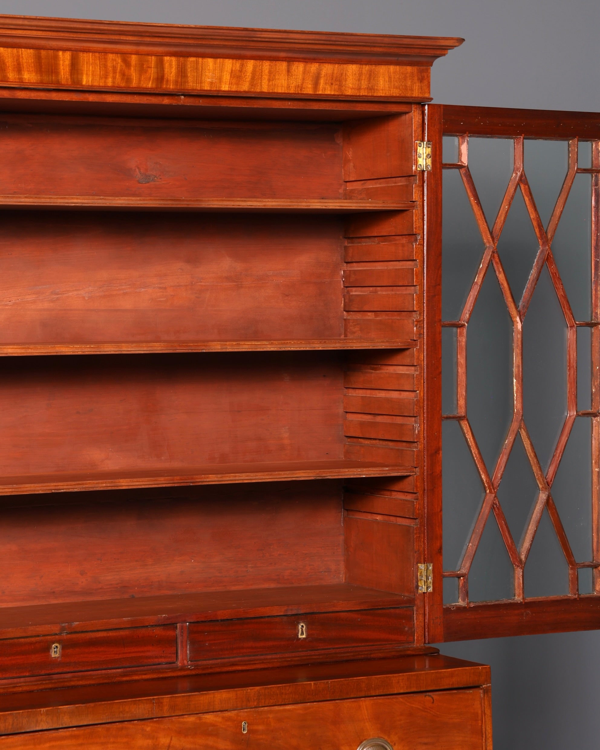 Beautiful antique English secretary desk with hutch, bookcase, display cabinet, mahogany office writing cabinet, UK