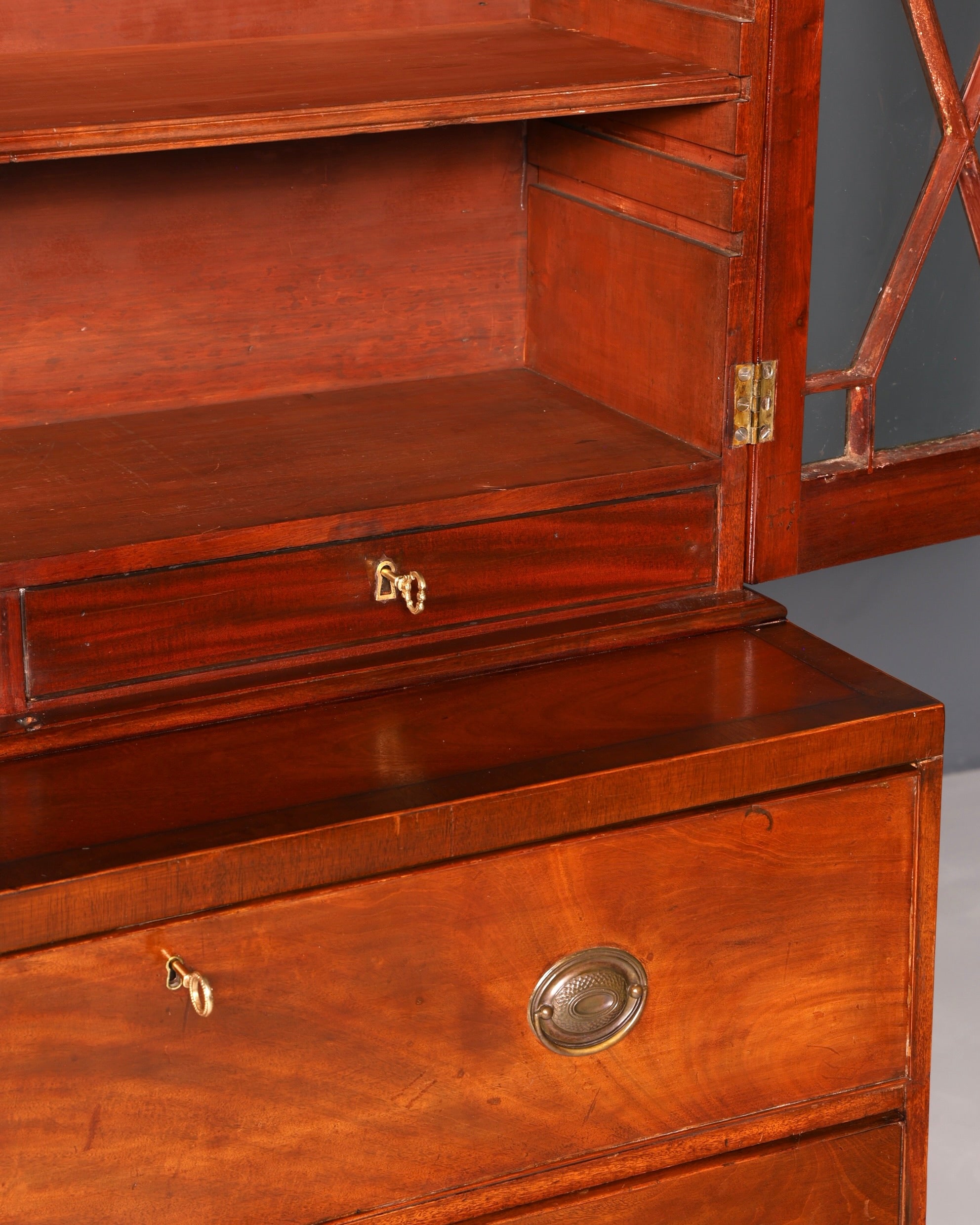 Beautiful antique English secretary desk with hutch, bookcase, display cabinet, mahogany office writing cabinet, UK