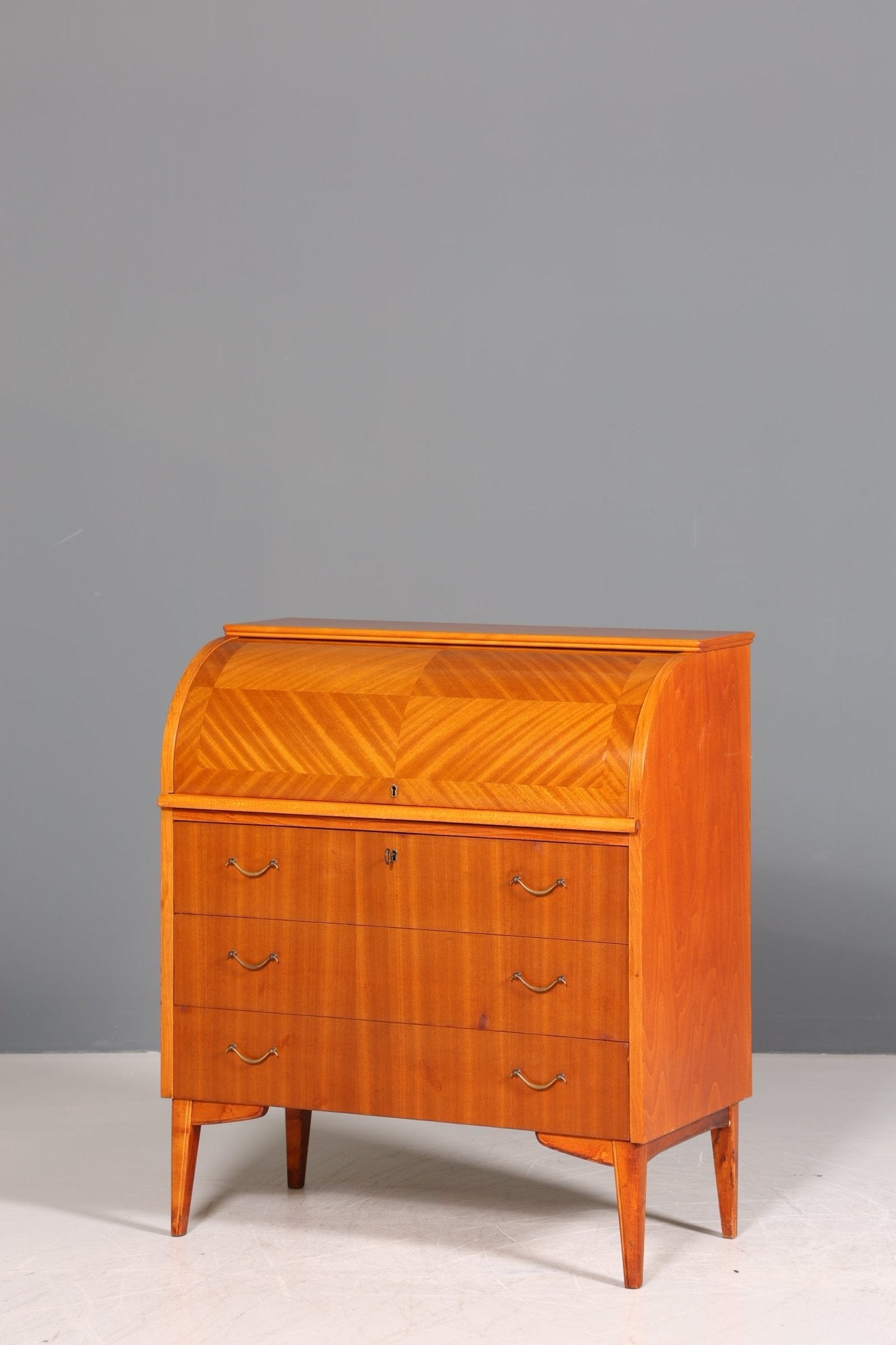 Schlichter Mid Century Rollladen Sekretär echt Holz Büro Schrank Vintage Schreibkommode