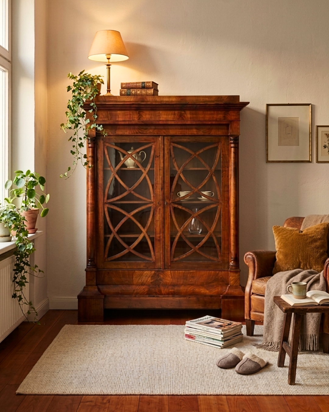 Traumhafter Original Biedermeier Vitrine um 1820 Antiker Schrank Art Deco Bücherregal