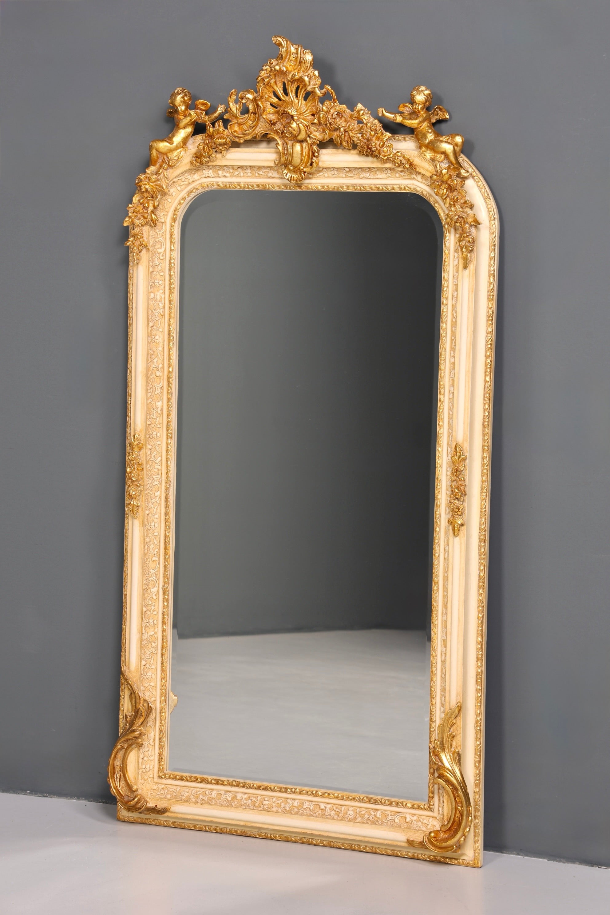 Stilvoller Prunk Barock Stil Standspiegel Antik Stil Gold Creme Ornament Flurspiegel Spiegel Wandspiegel