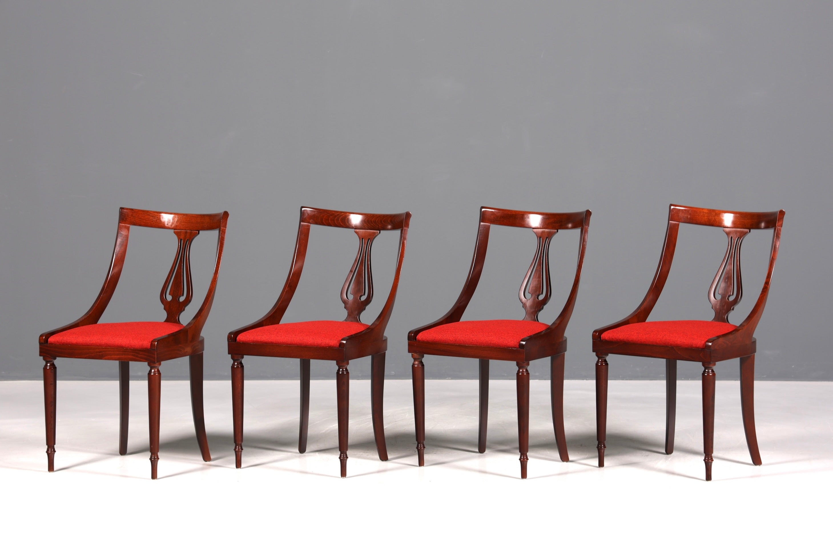 4x Elegant English Chairs, English Gondola Chair Set, Dining Chairs, Antique 60s Mahogany Kitchen Chairs, Chair Set