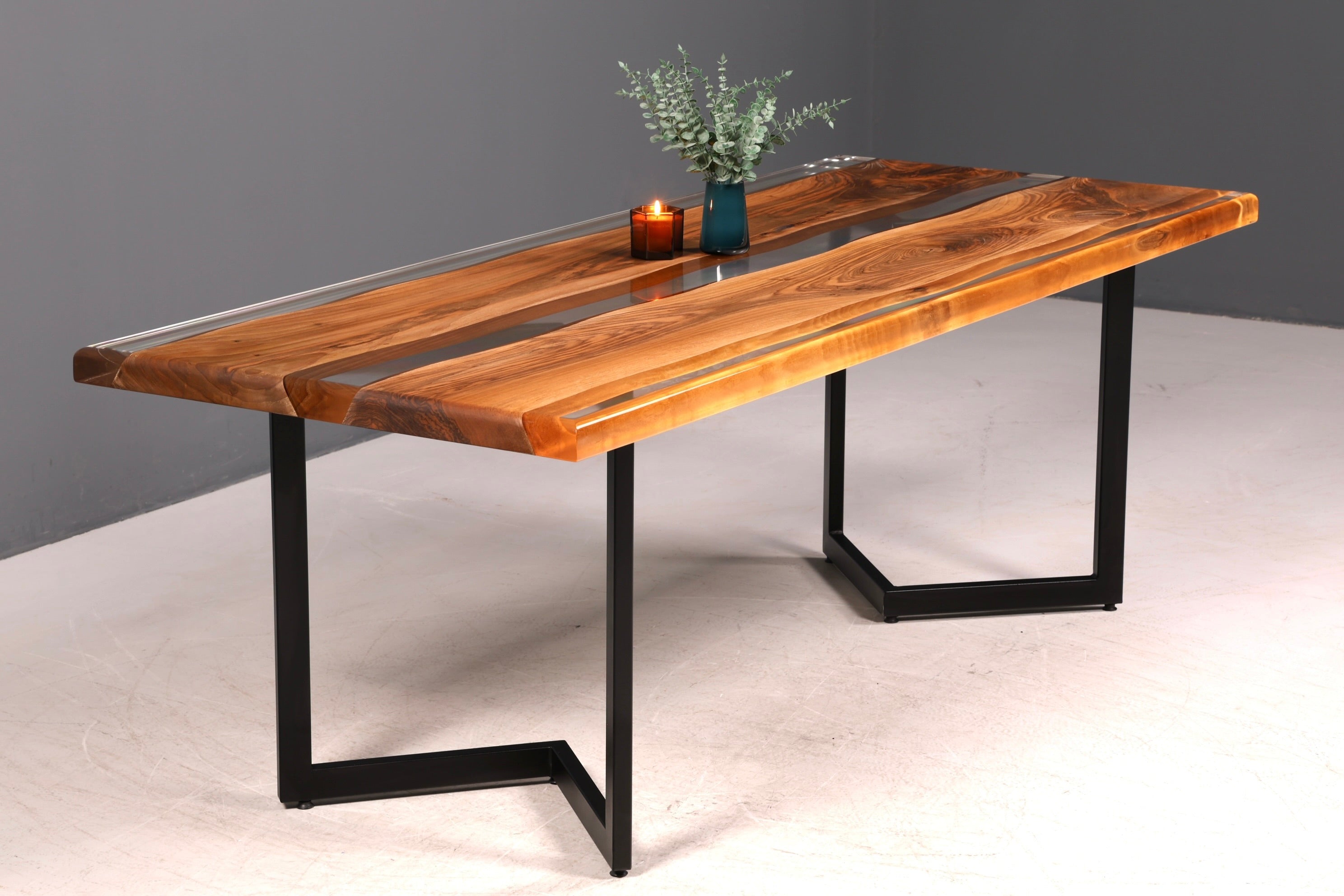 Wunderschöner Epoxidharz Tisch 220-90 cm Epoxy Nussbaum massiv Holz Esszimmer Tisch