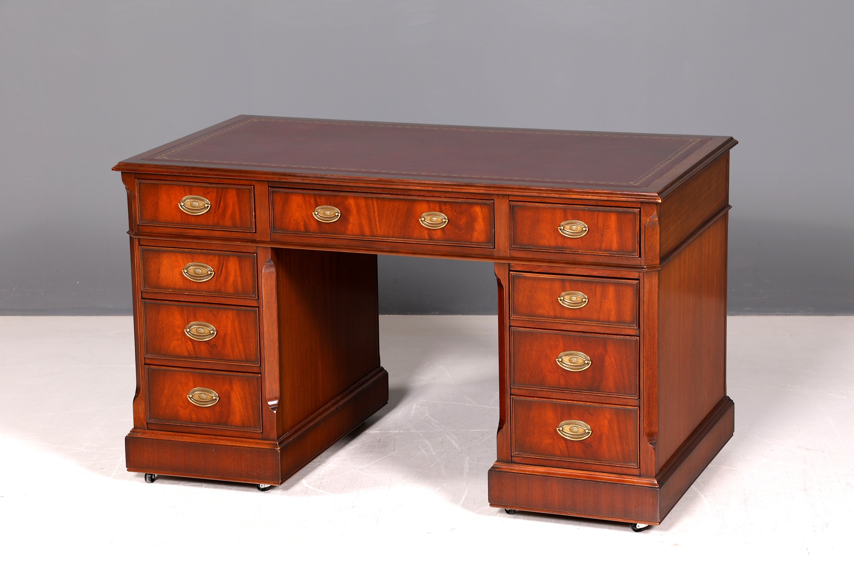 Wunderschöner Original Heldense Englischer Schreibtisch Echt Lederauflage Bürotisch Antik Office Desk