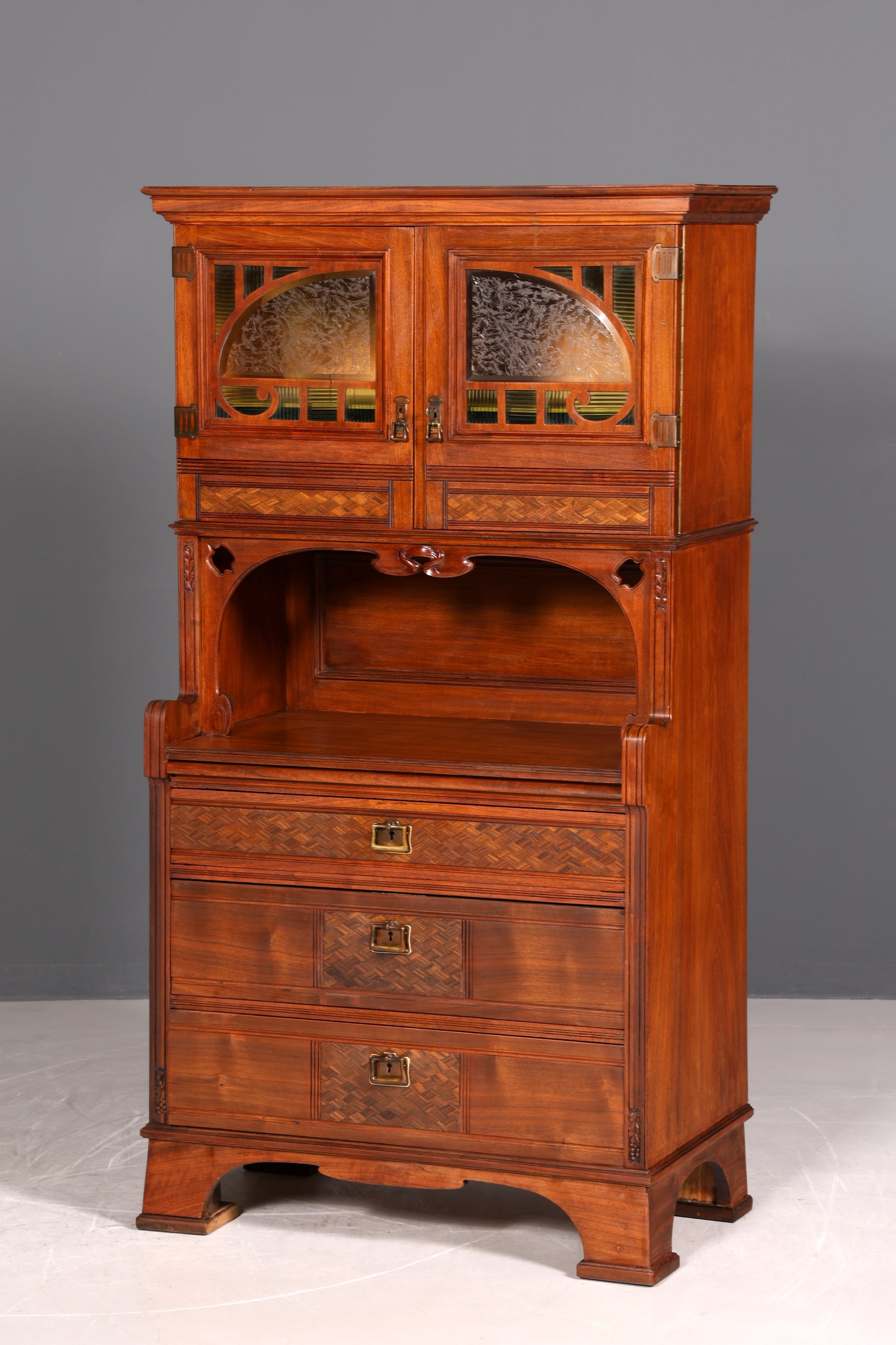 Wunderschöne Jugendstil Vitrine Antike Holz Bücherschrank Antik Schrank Geschirrschrank