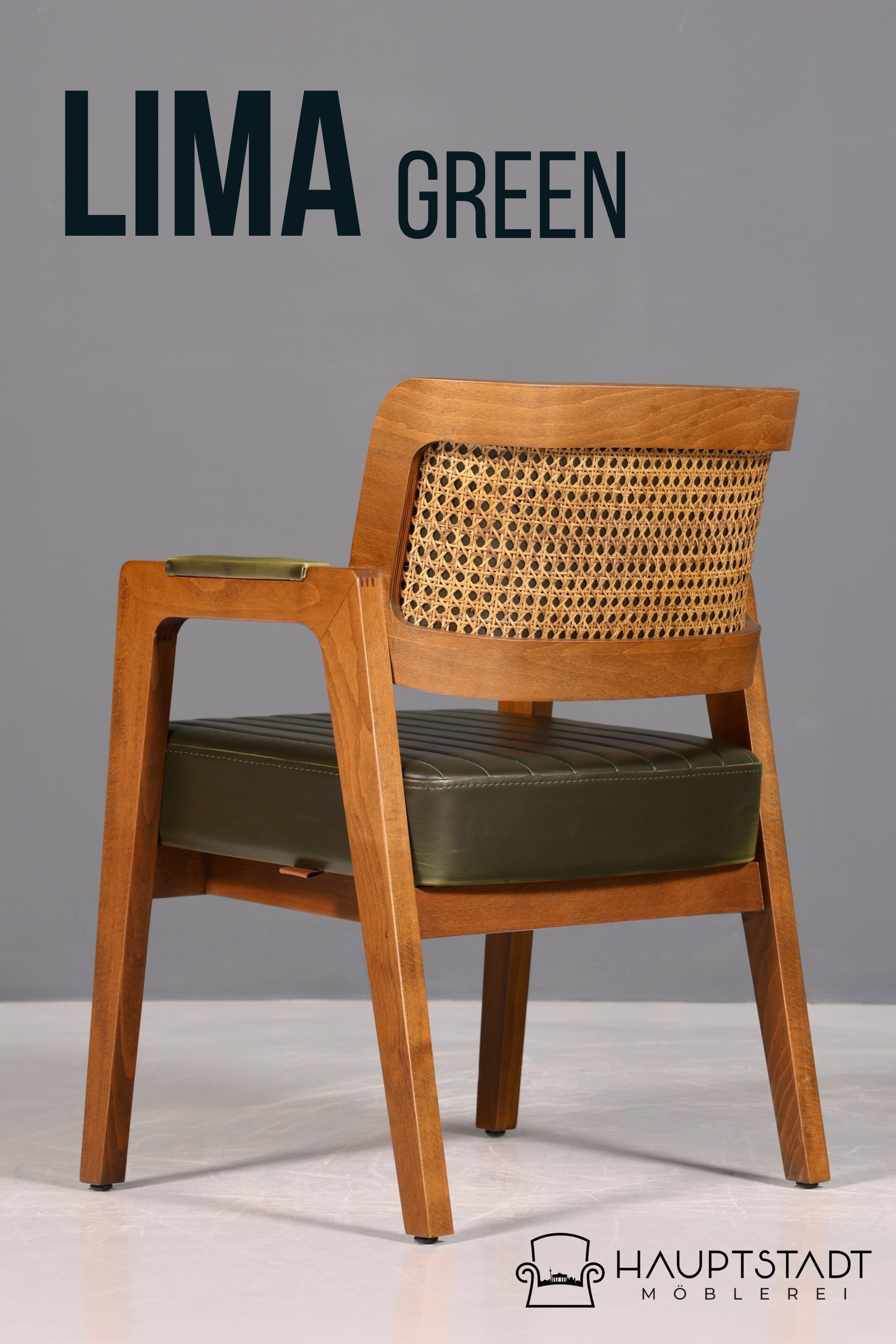 Noble armchair "Lima" dining room chair with wickerwork in green kitchen chair armchair