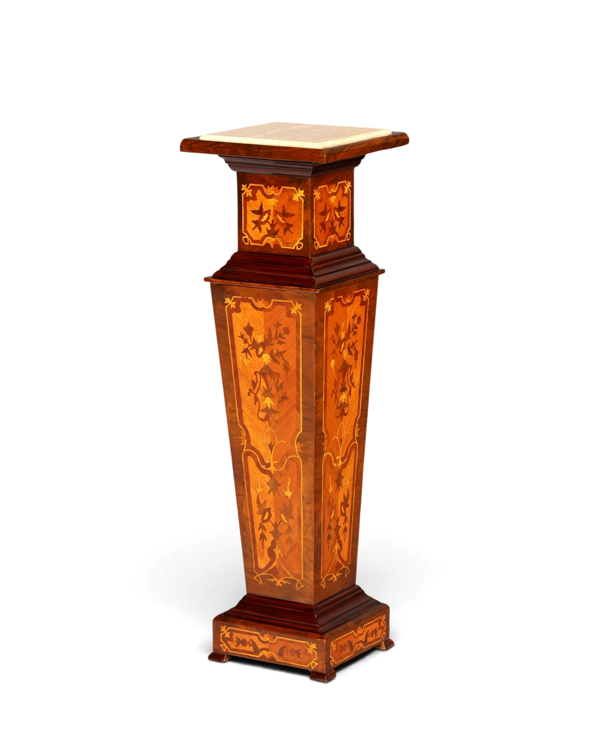 Hauptstadt Möblerei Barock Säule im Louis XV Stil aus Holz mit Marmorplatte und kunstvollen Naturstein-Intarsien