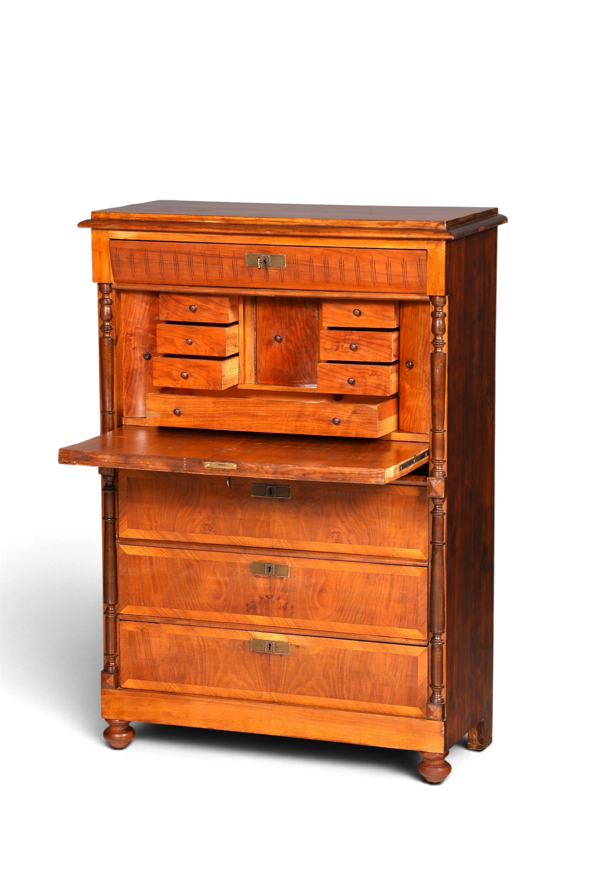 Hauptstadt Möblerei Gründerzeit Sekretär aus massivem Holz im Louis Philippe Stil mit Schubladen und Schreibklappe