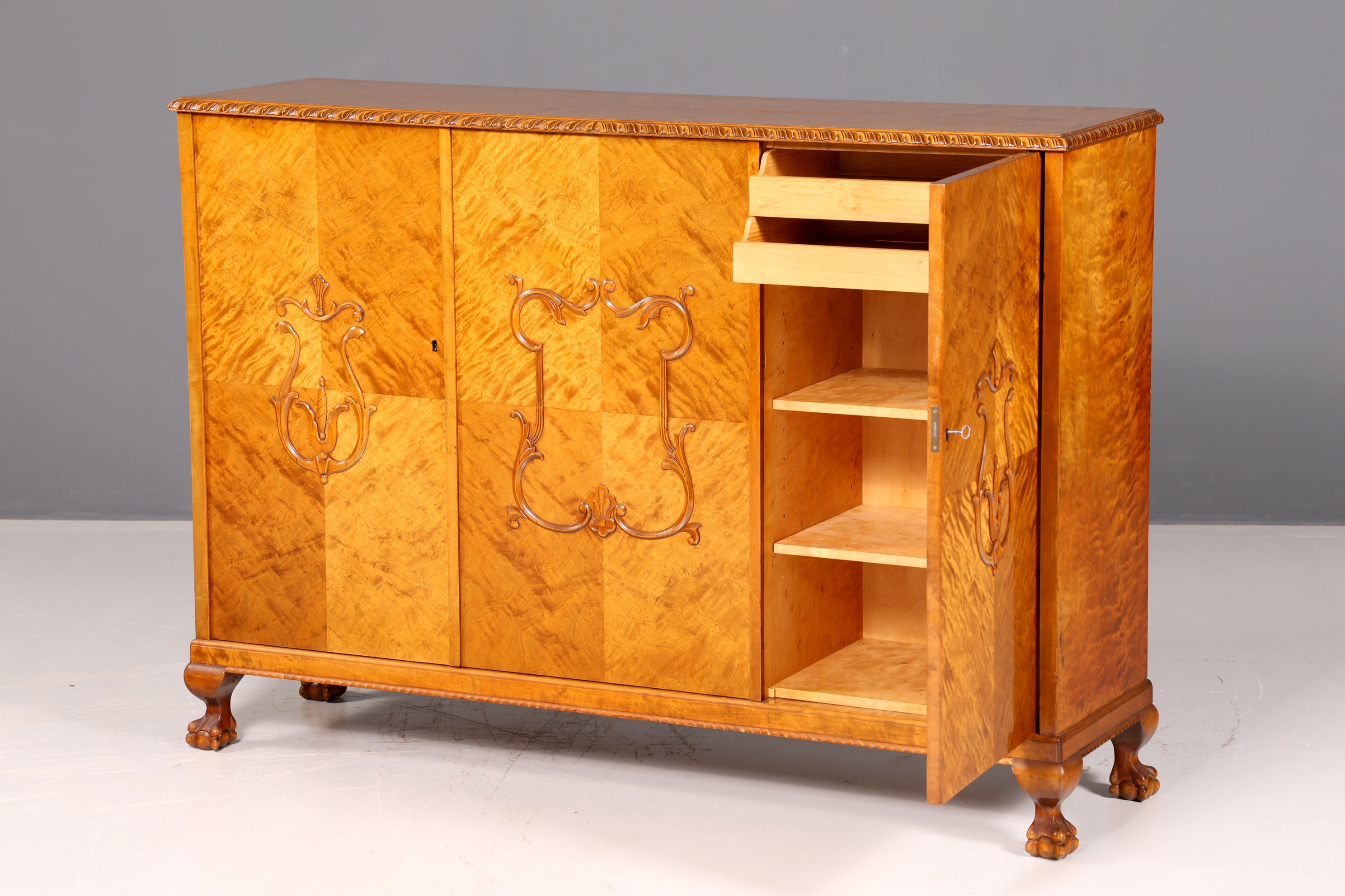 Stylish Original Art Deco Cabinet Sideboard Highboard Dresser circa 1930 Antique Solid Wood