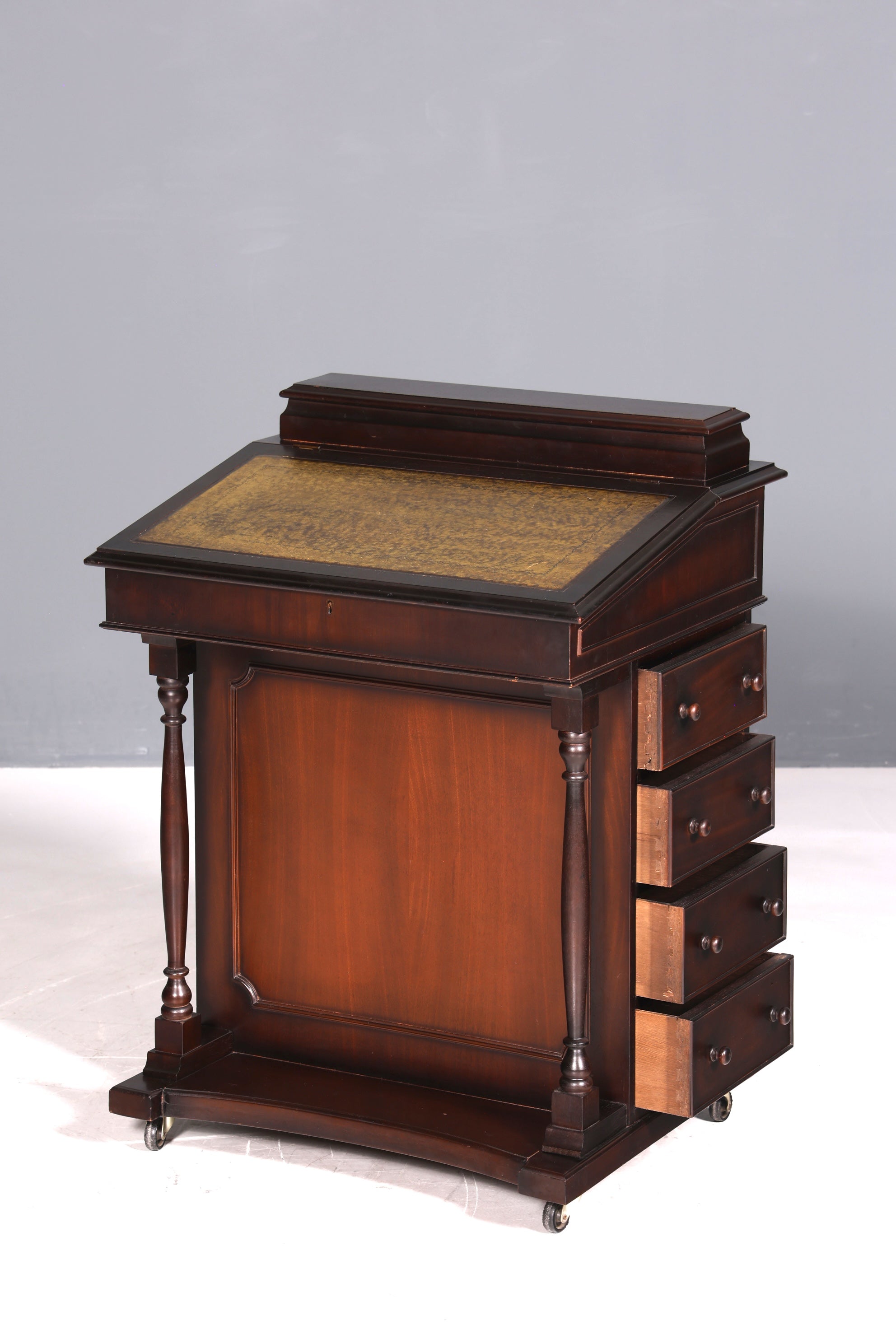 Wunderschöner Englischer Davenport Schreibtisch Desk Sekretär Lederauflage Kommode