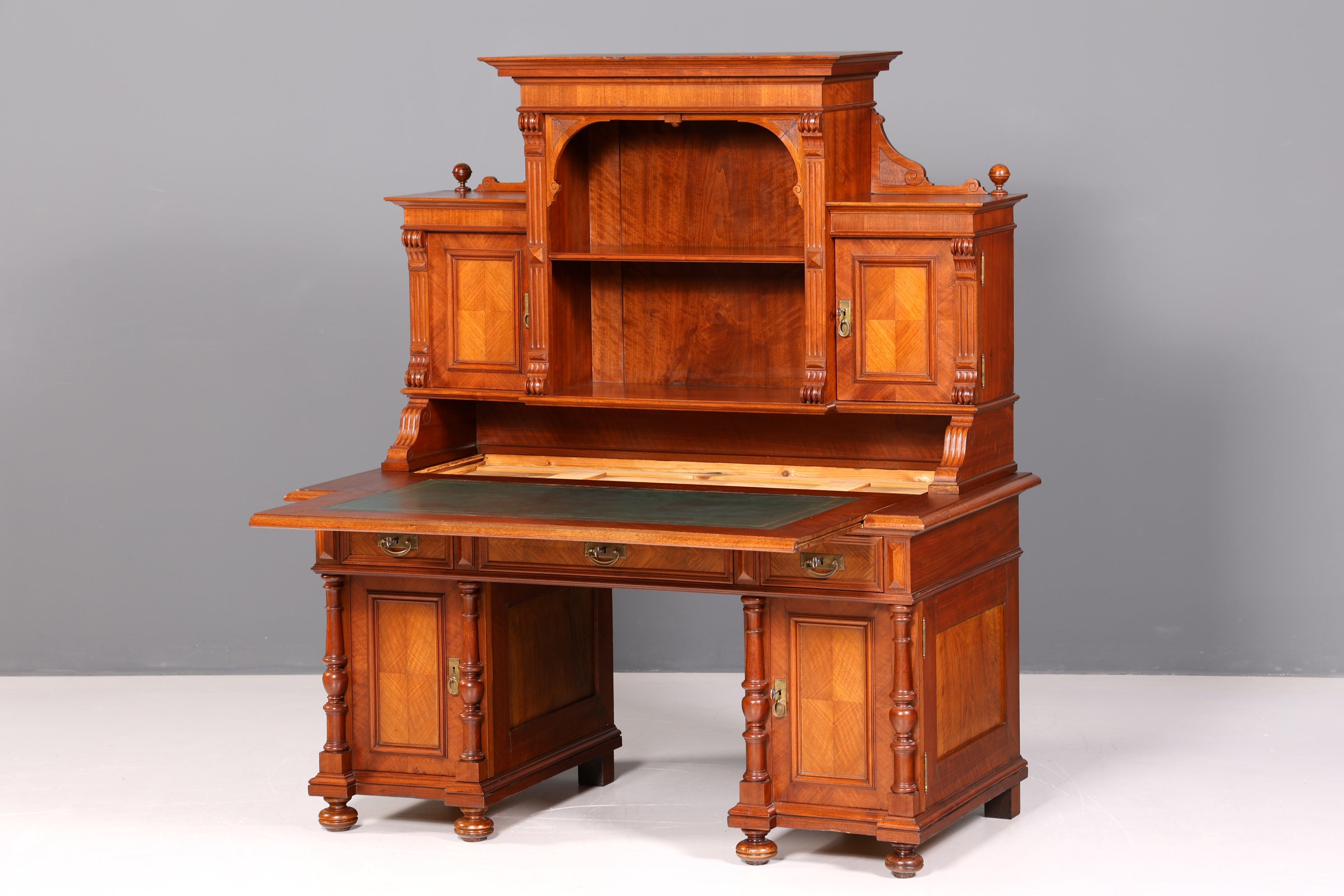Traumhafter Gründerzeit Schreibtisch mit Aufsatz Jugendstil Bürotisch Massivholz um 1900