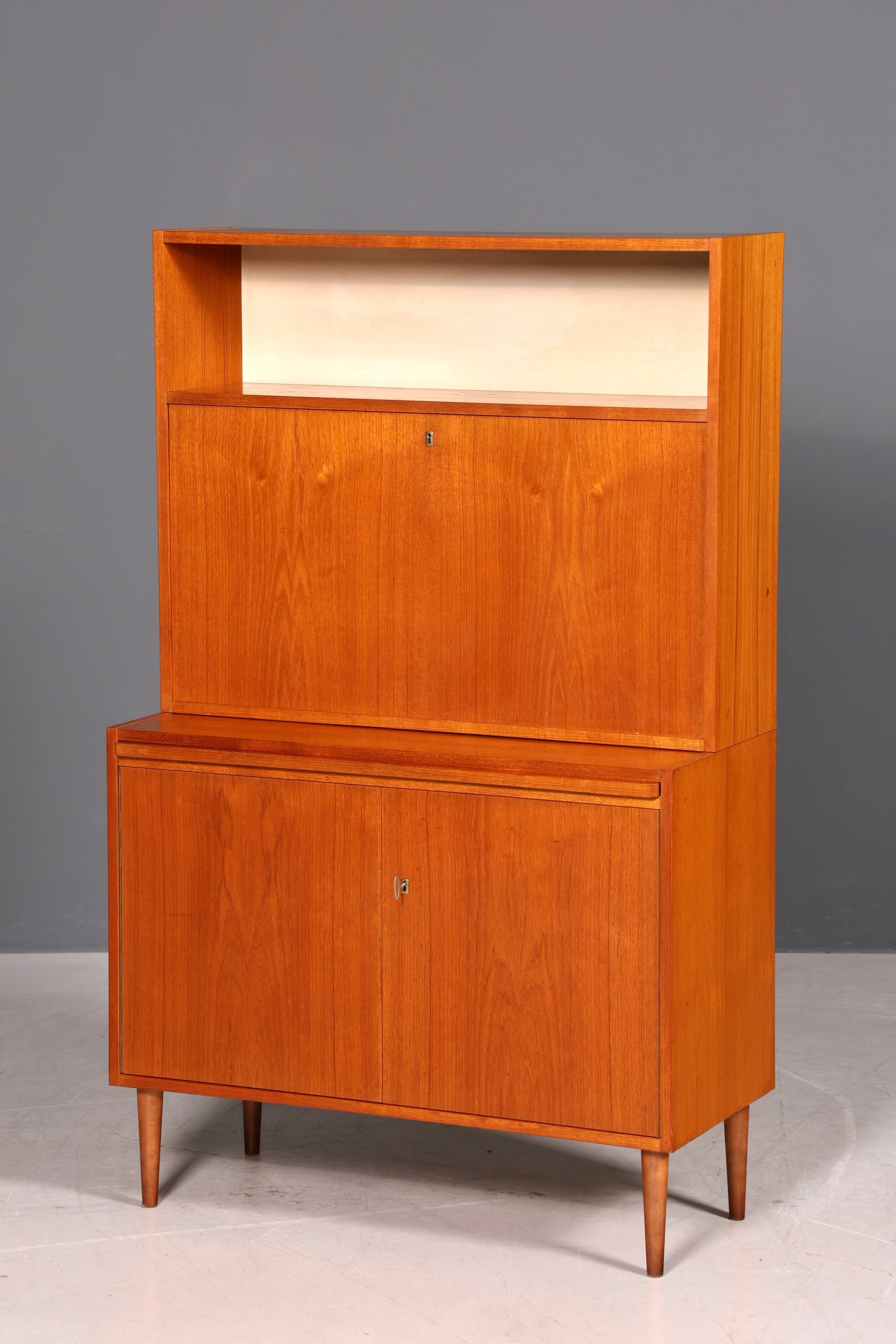 Wunderschöner Mid Century Schrank Bücherregal Vintage Sekretär Highboard Holz Regal