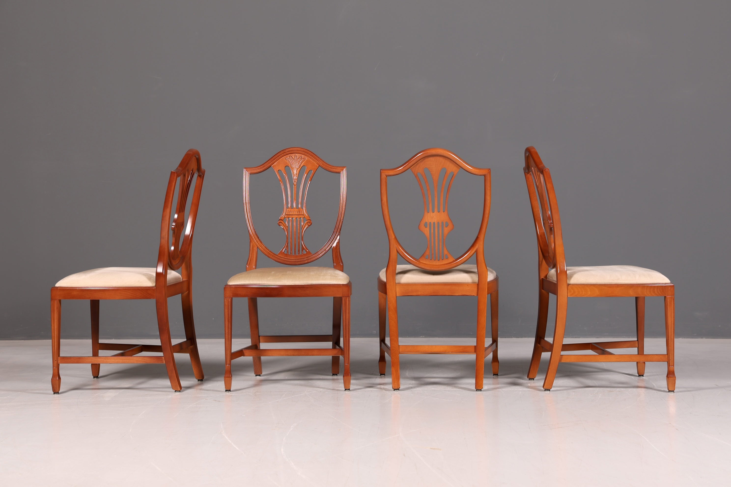 Edles 4x Englische Stühle Set Hepplewhite Stil Dining Chairs Antik Esszimmerstühle Küchenstühle Stuhlset Vintage