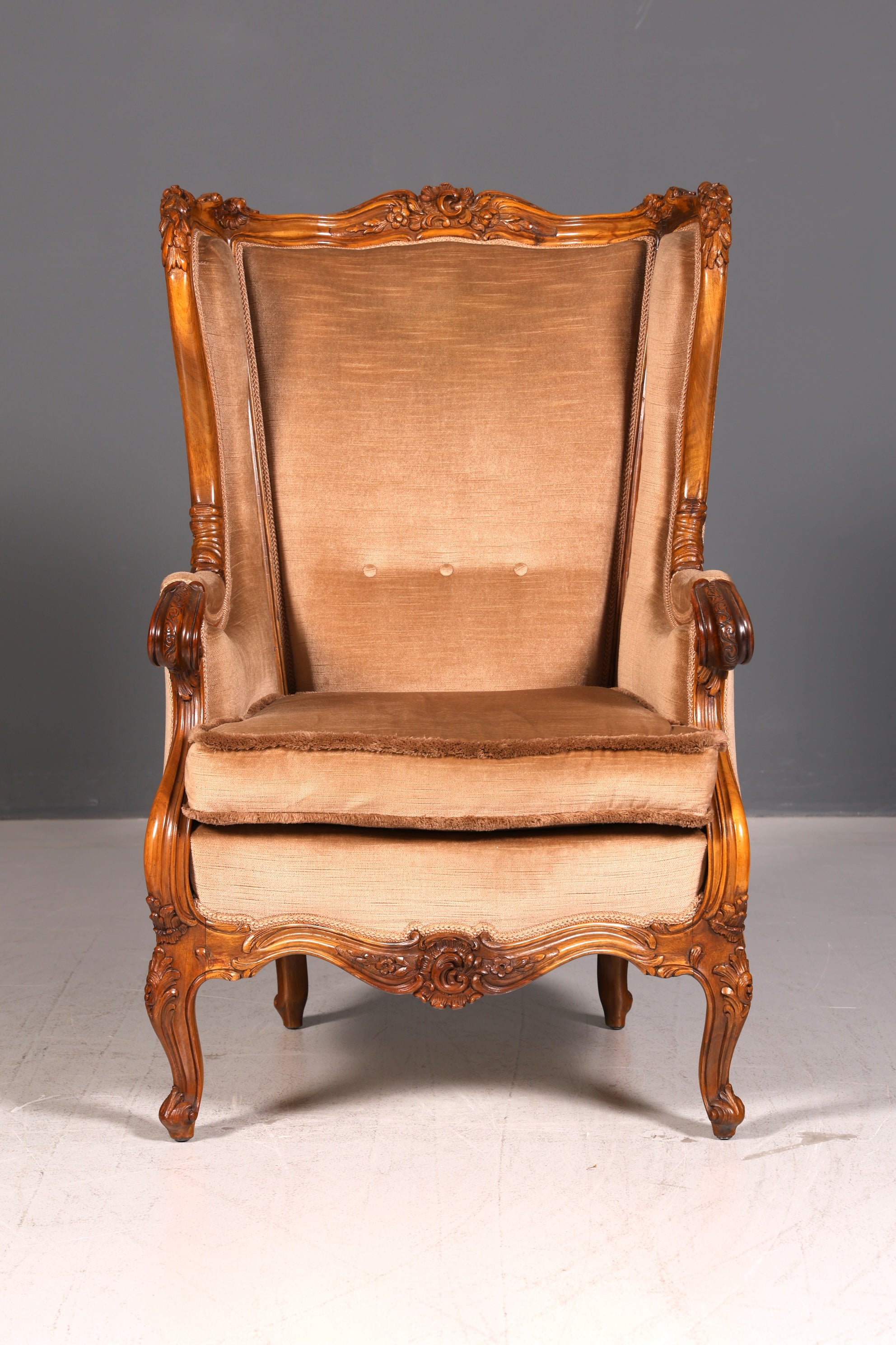 Beeindruckender Chippendale Armlehnsessel Barock Stil Samt Sessel Lesesessel Antik Vintage Polstersessel
