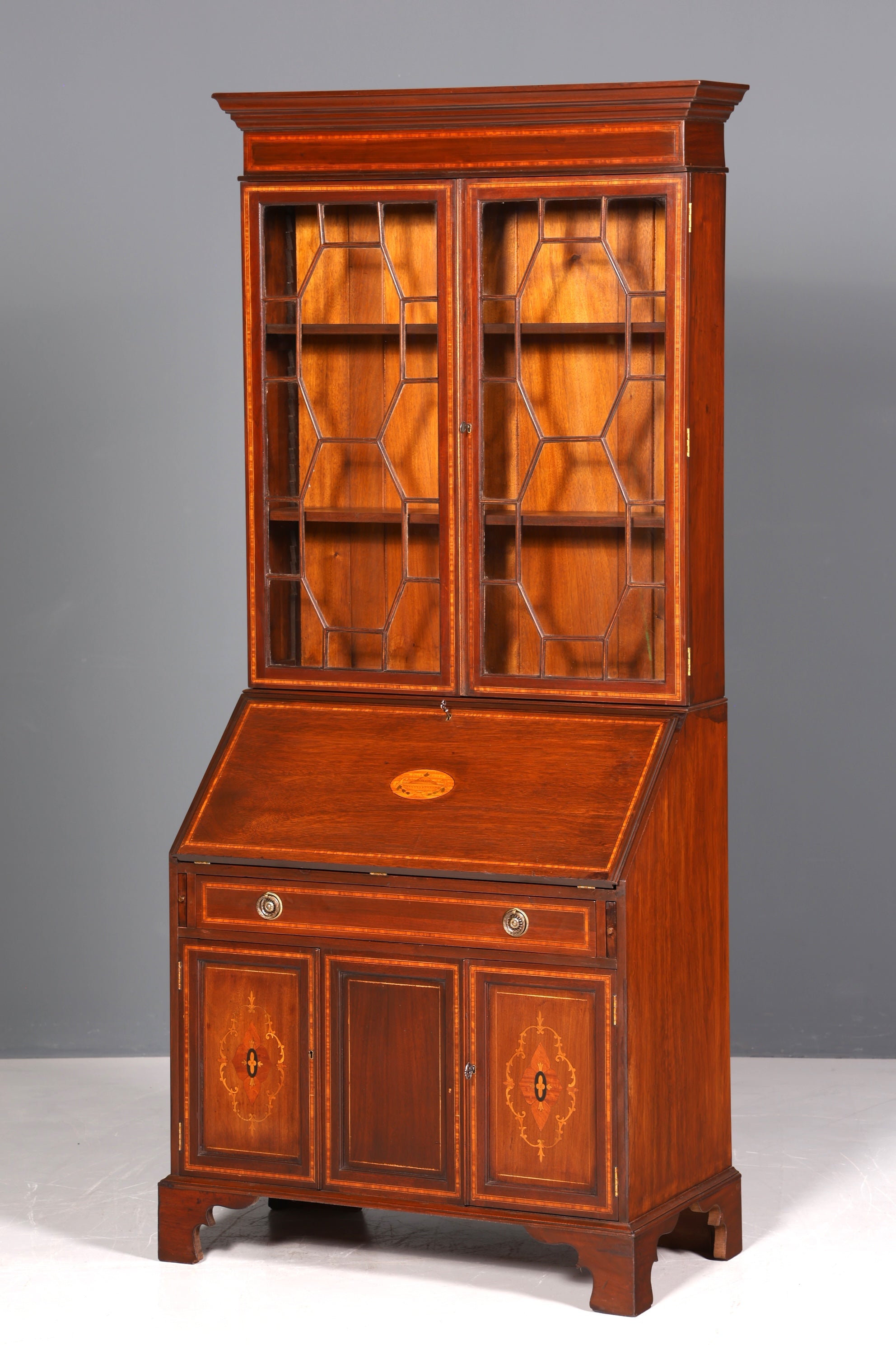 Wunderschöner Antik Englischer Sekretär Büro Aufsatzsekretär Vitrinen Schrank UK