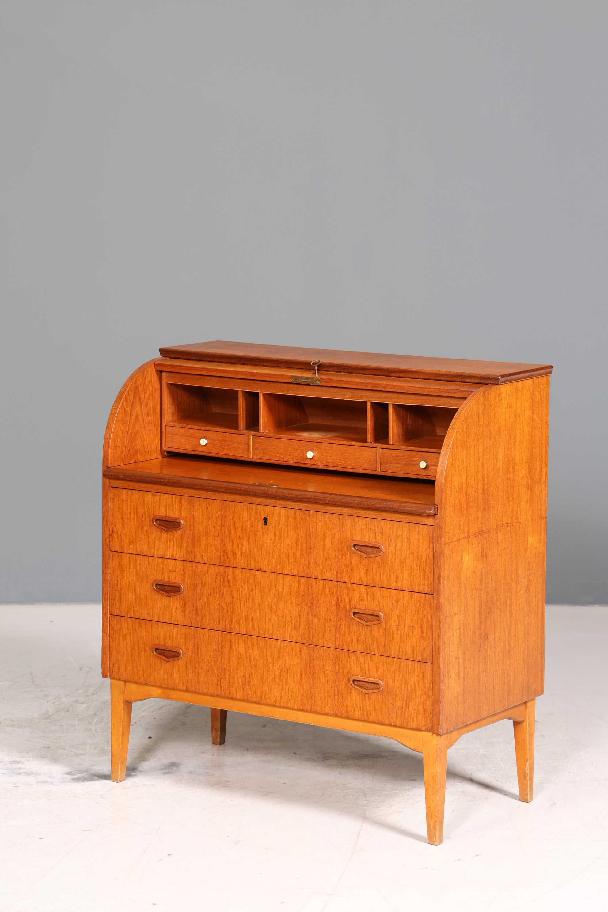 Wunderschöner Mid Century Rollladen Sekretär echt Holz Büro Schrank Vintage Schreibkommode