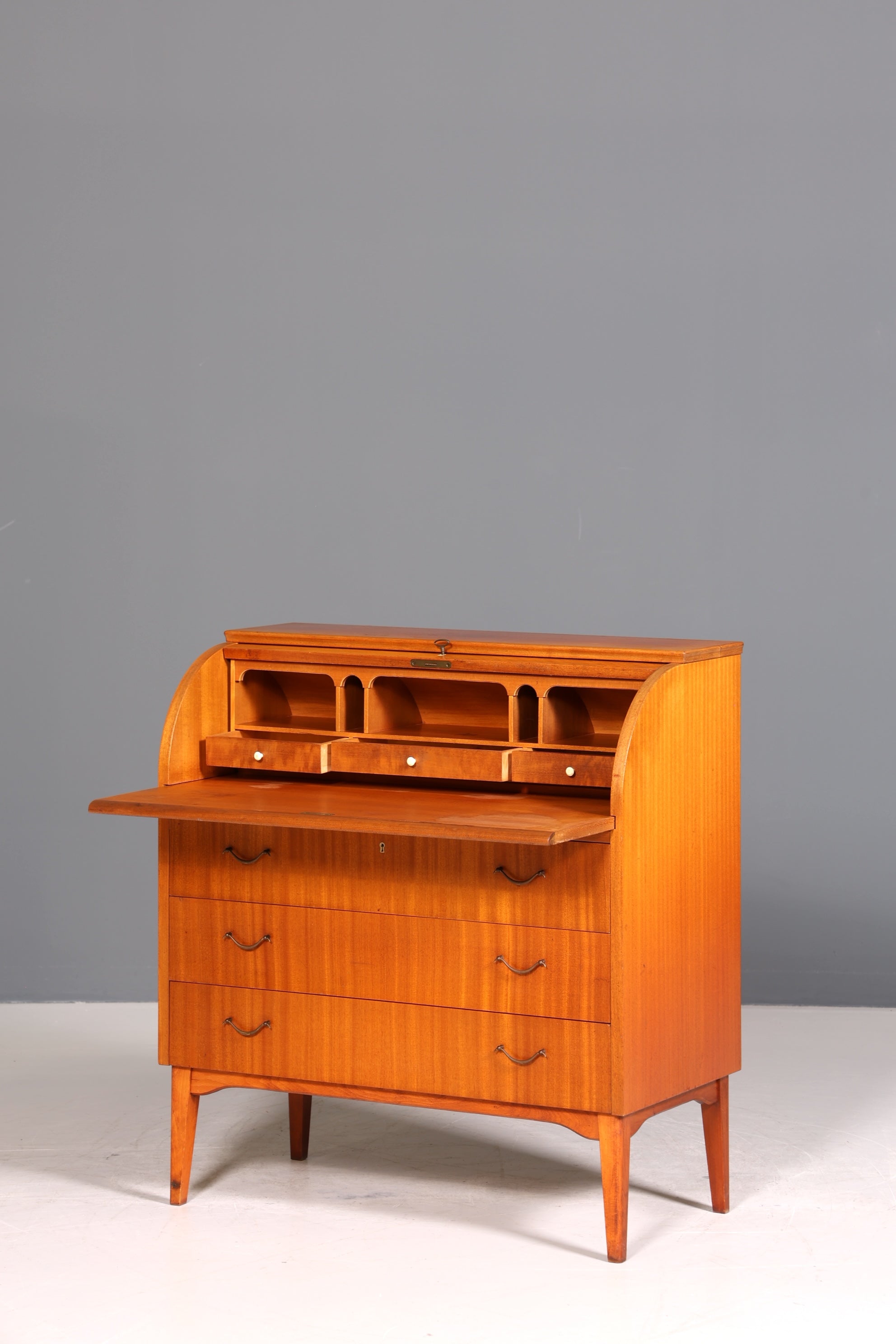 Wunderschöner Mid Century Rollladen Sekretär echt Holz Büro Schrank Vintage Schreibkommode