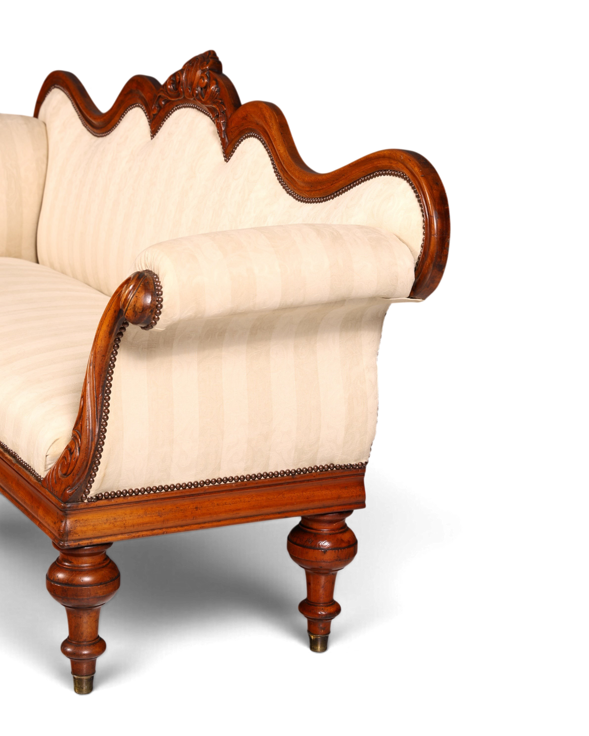 Hauptstadt Möblerei antikes Biedermeier Sofa im Louis-Philippe-Stil mit cremefarbenem Streifenbezug und Holzrahmen