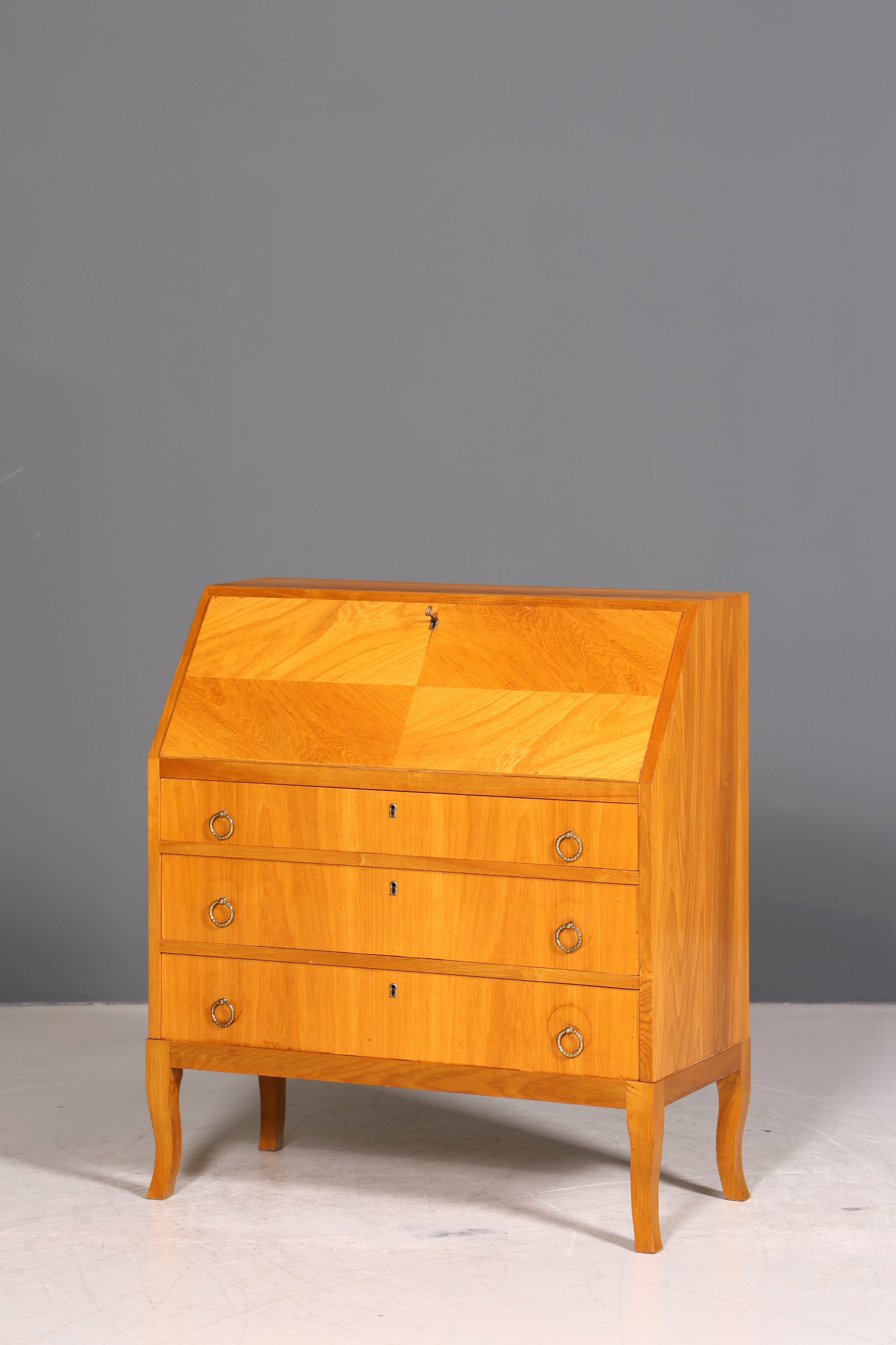 Schlichter Mid Century Sekretär Vintage Schreibmöbel echt Holz Kommode Office Secretary