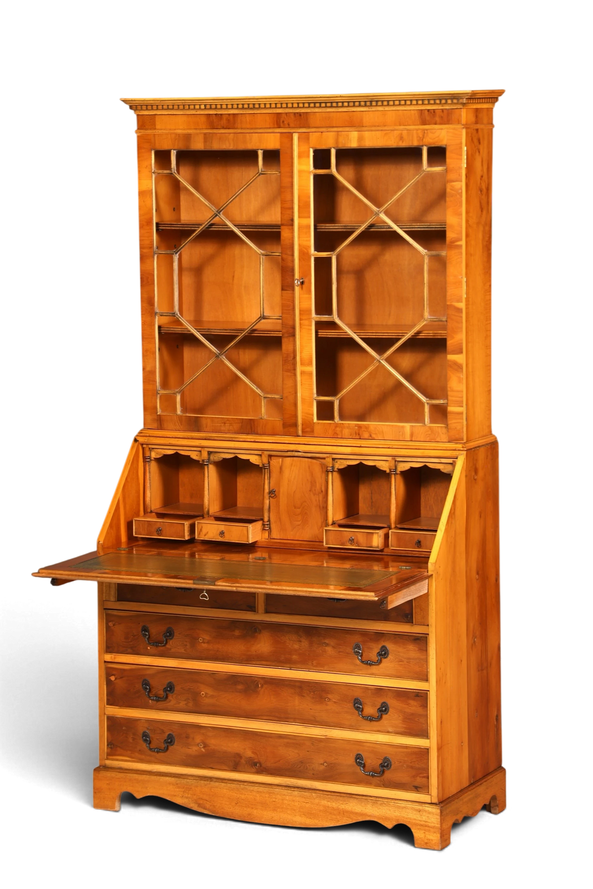 G011 Finish cm, Stilvoller Englischer Sekretär Büro Aufsatzsekretär Eibe Antik Stil Vitrinen Schrank UK