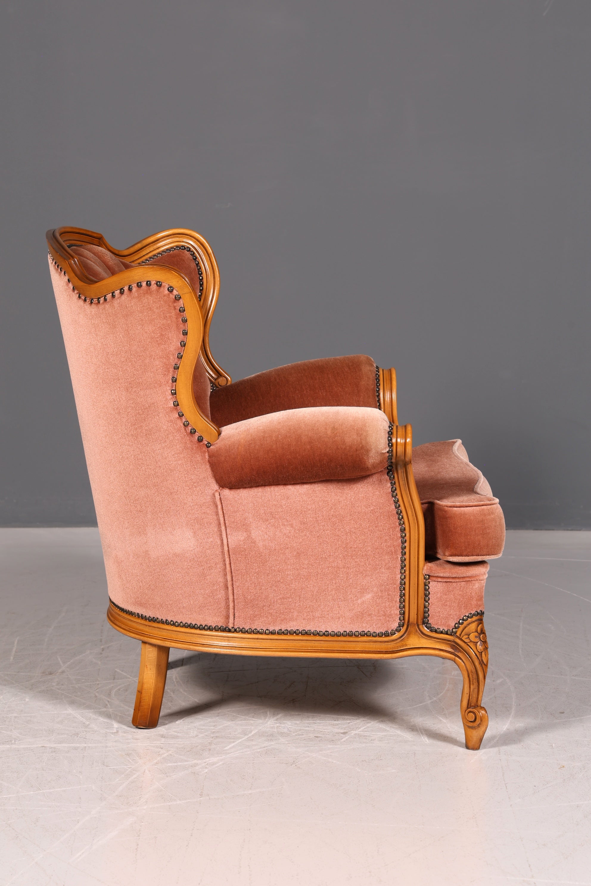 Noble Chippendale Armchair Baroque Style Velvet Fabric Armchair Rococo Antique 3 of 4