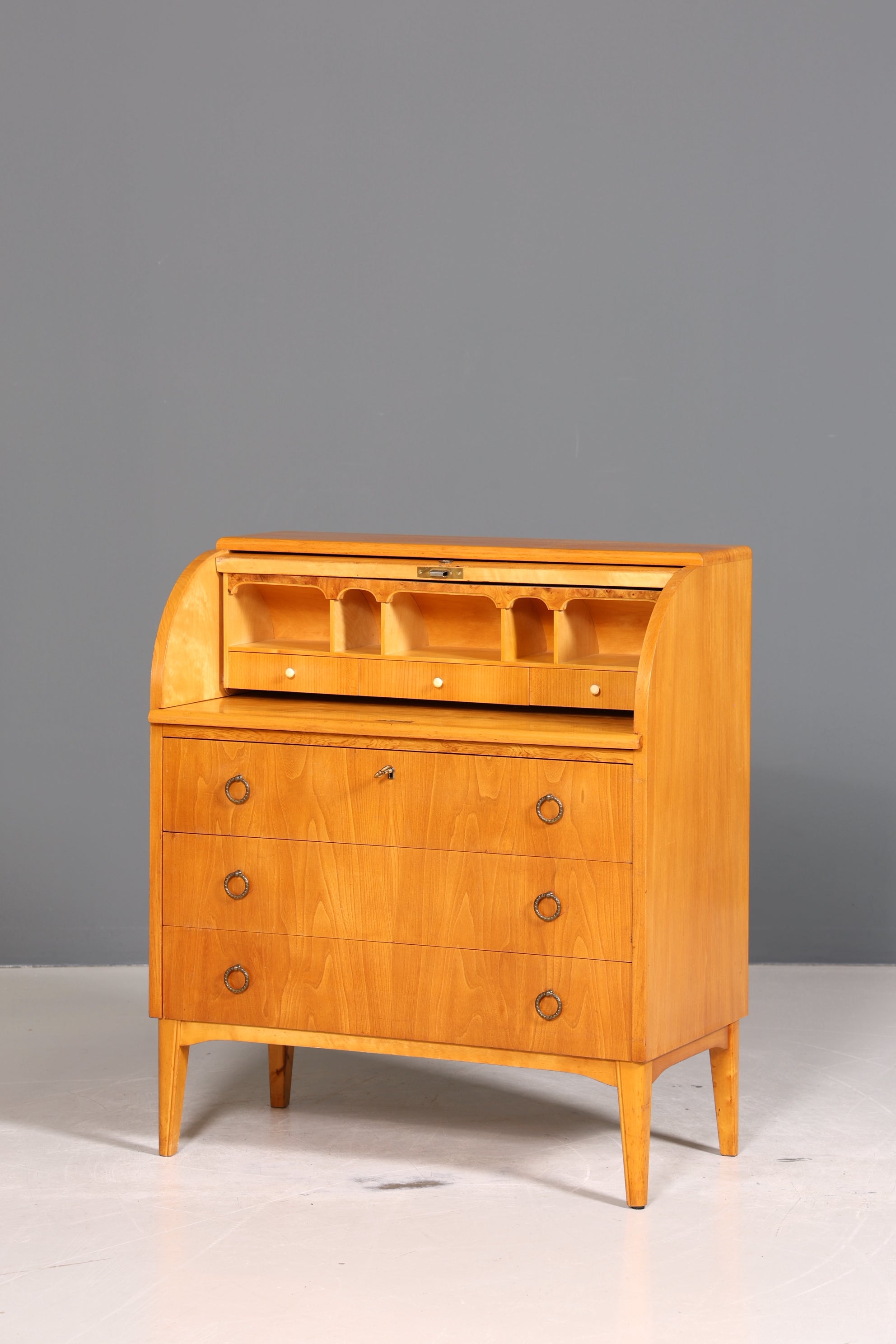 Wunderschöner Mid Century Rollladen Sekretär echt Holz Büro Schrank Vintage Schreibkommode 60s