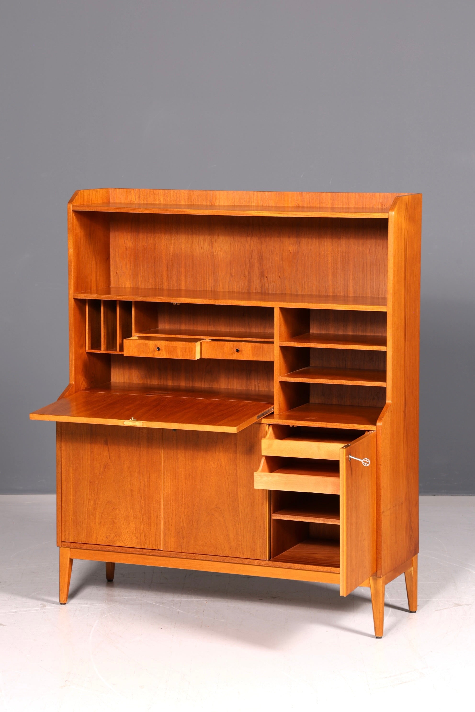 Wunderschöner Mid Century Sekretär Highboard Vintage Schrank Schreibklappe Holz Regal Retro 60er Skandinavisch