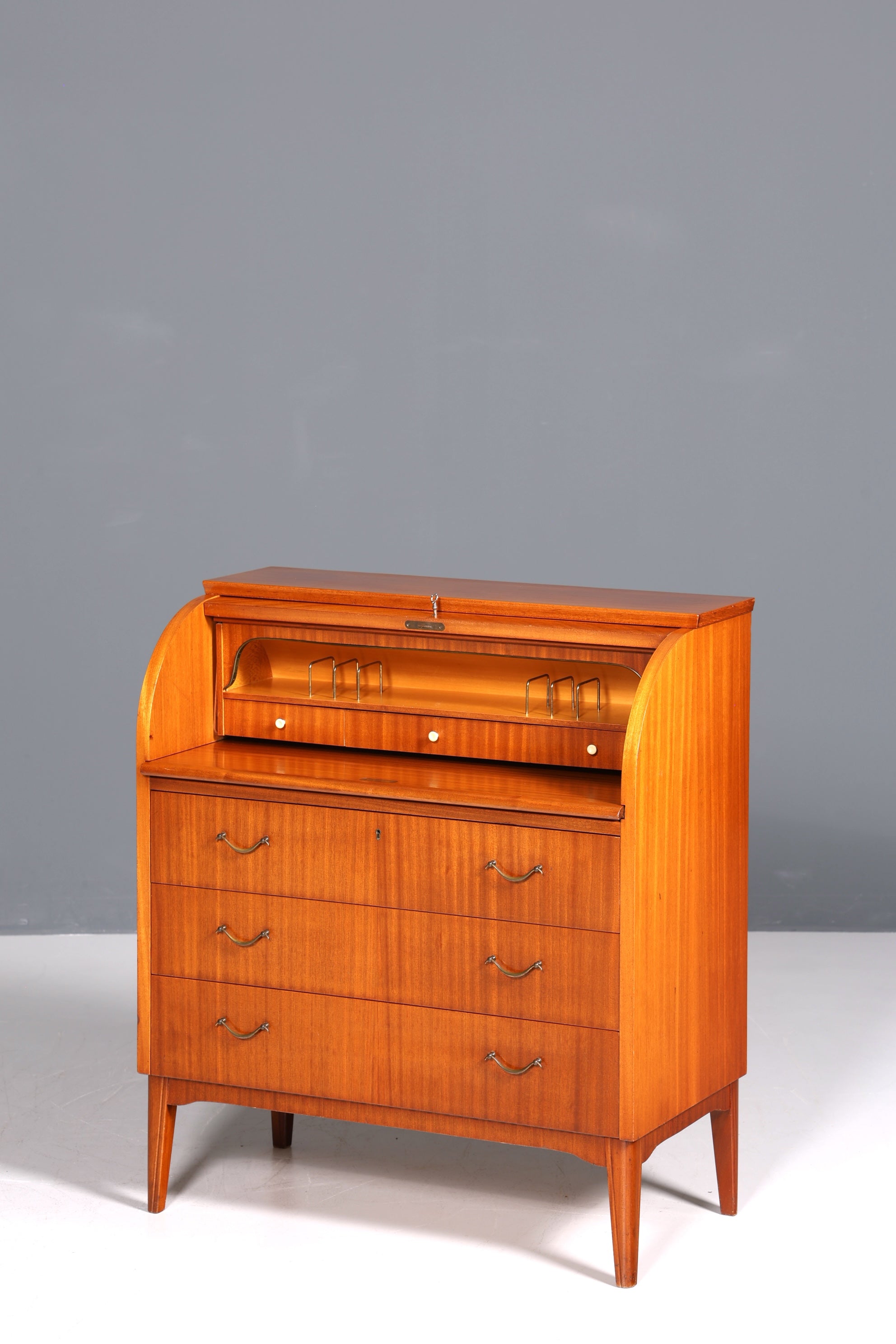 F228 Finish cm Wunderschöner Mid Century Rollladen Sekretär echt Holz Büro Schrank Vintage Schreibkommode