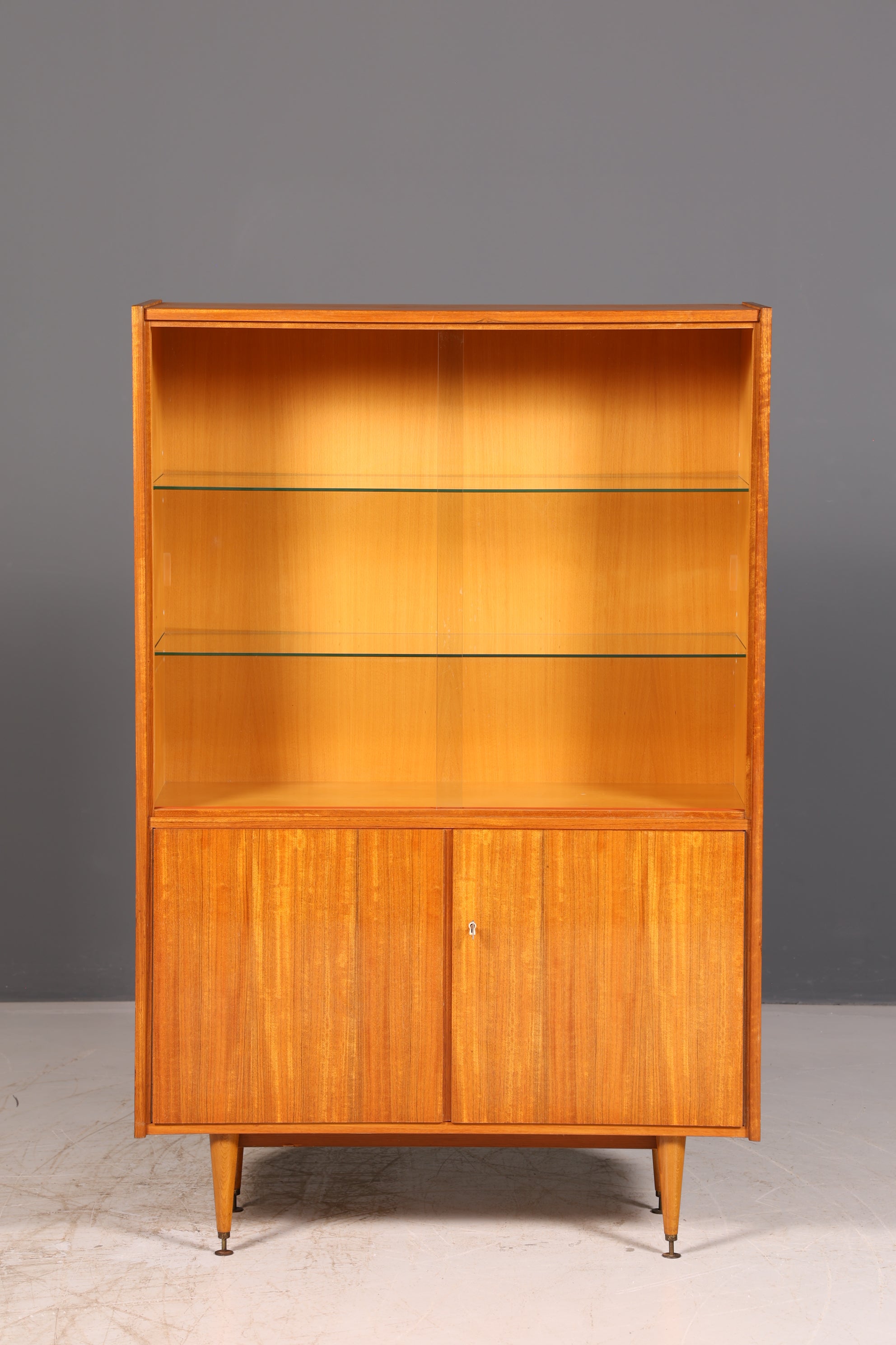 Wunderschöne Mid Century Vitrine Bücherschrank Vintage Glasvitrine Highboard Schrank 60er echt Holz