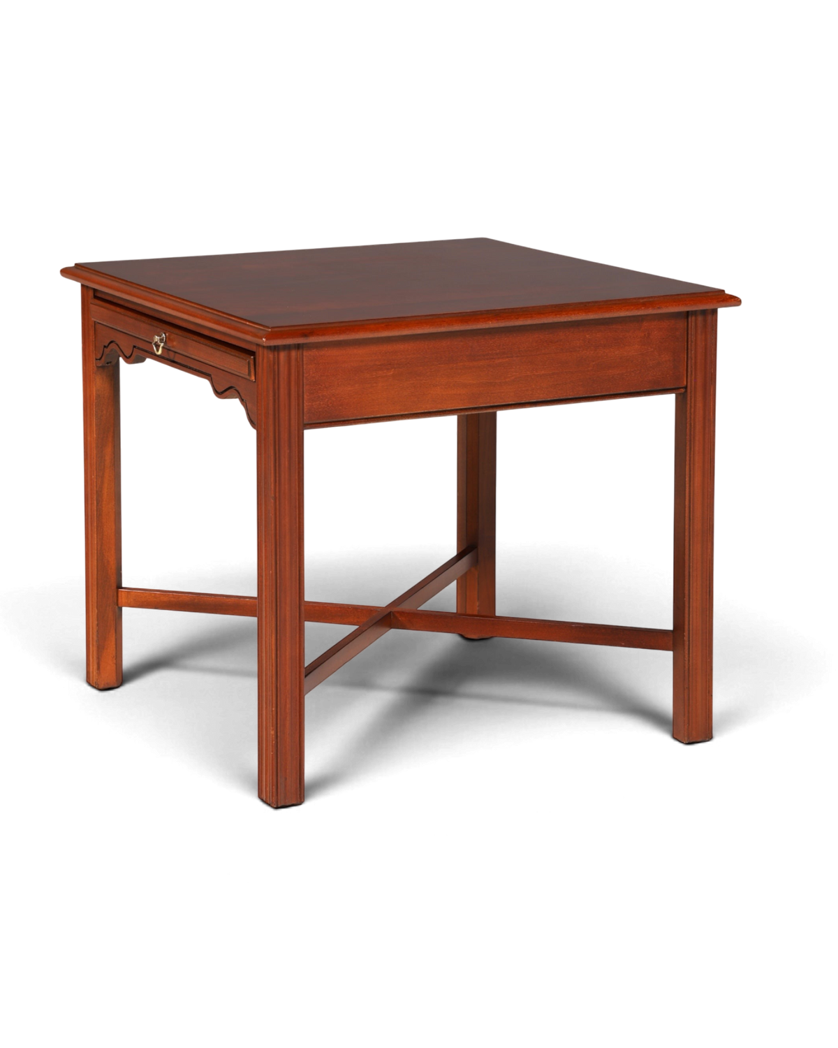 Hauptstadt Möblerei Beistelltisch aus dunklem Holz mit Schublade und X-förmigem Untergestell im klassischen Design