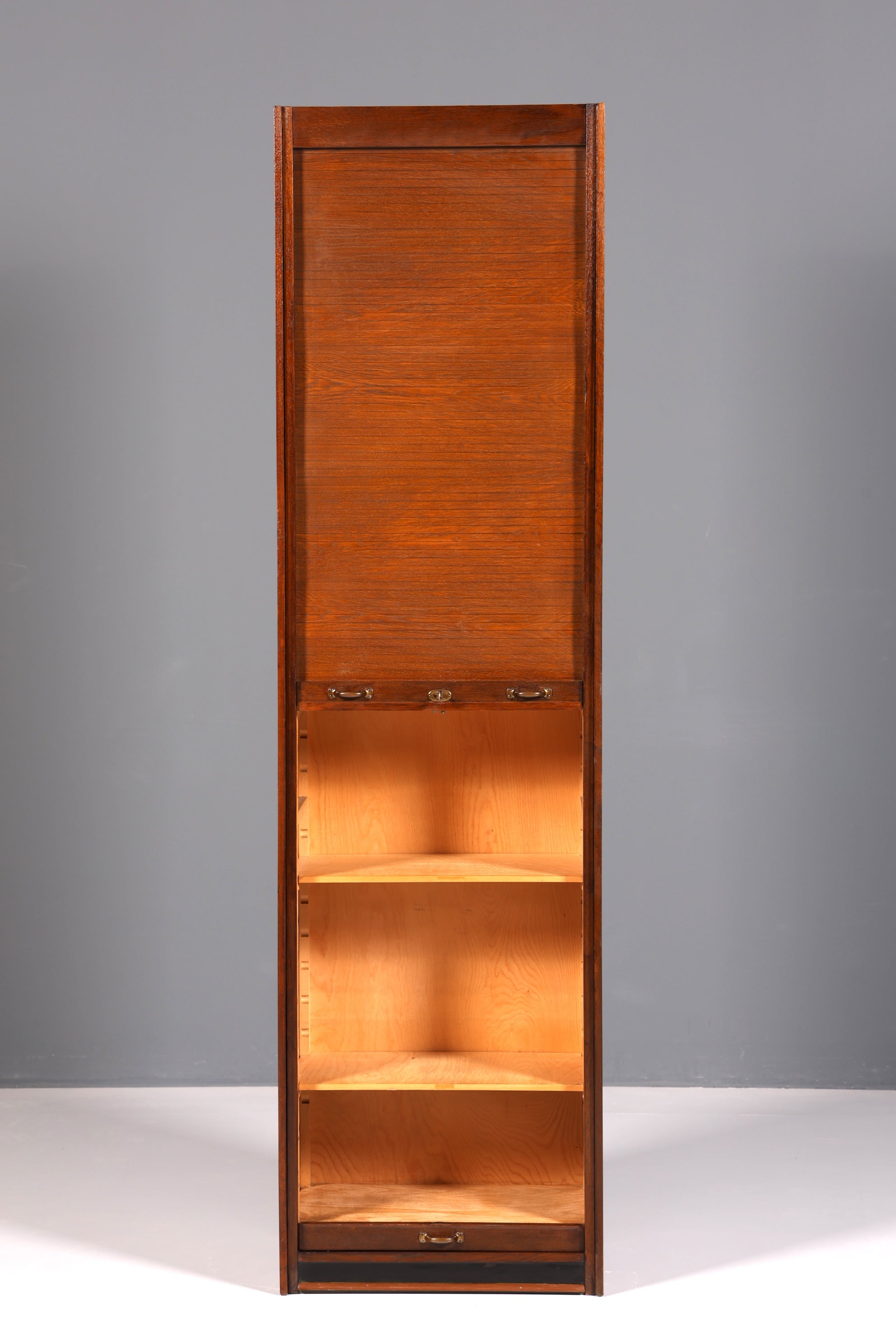 Simple mid-century roll-top cabinet, Bauhaus style, vertiko, apothecary cabinet, Art Deco office filing cabinet