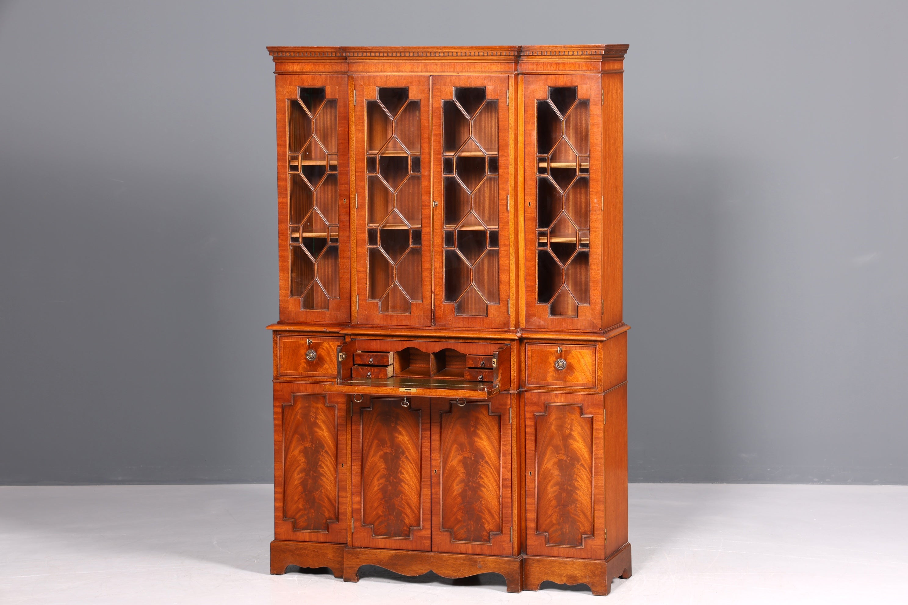 Beautiful English display cabinet, real wood secretary desk, library bookcase, bookshelf