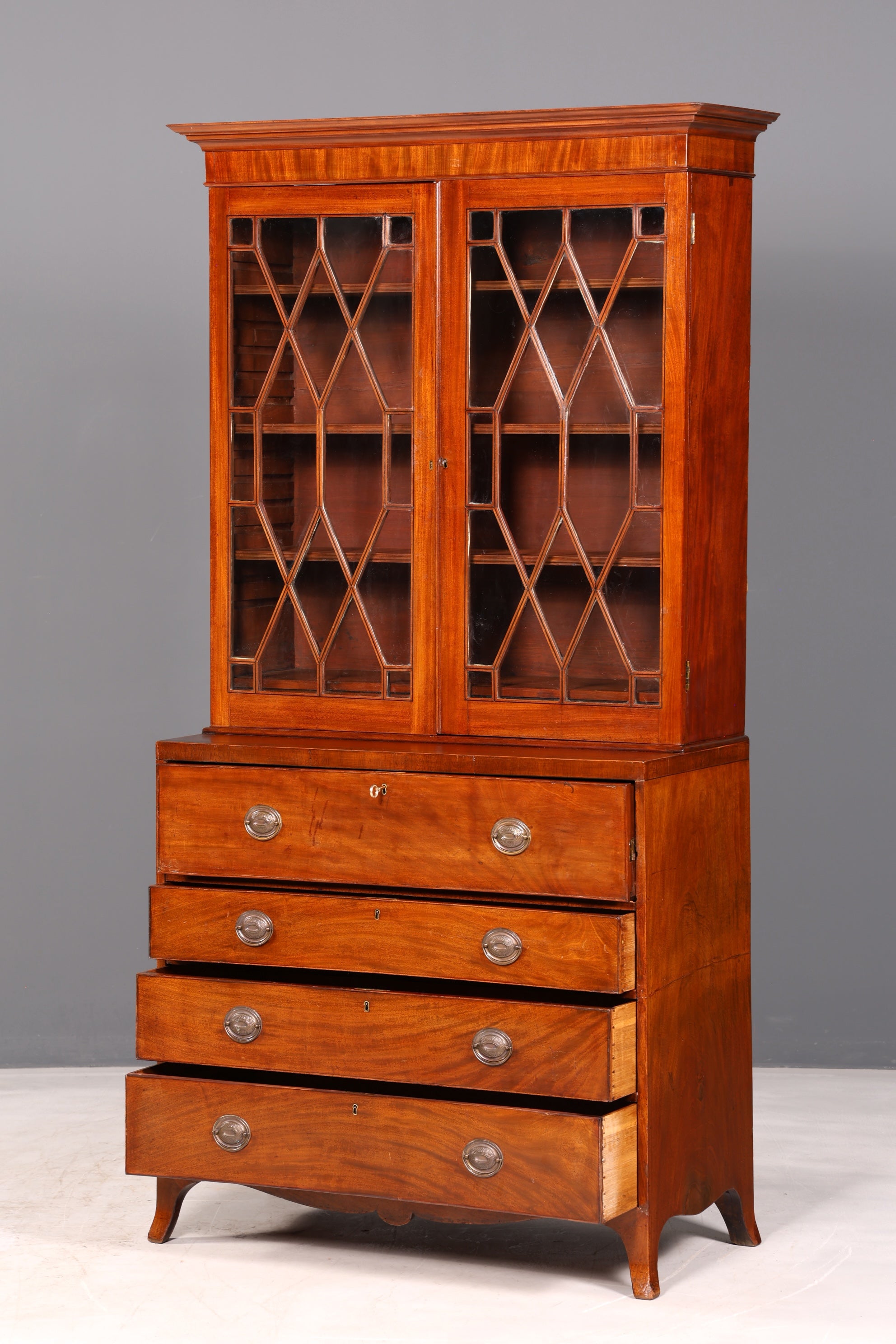 Beautiful antique English secretary desk with hutch, bookcase, display cabinet, mahogany office writing cabinet, UK