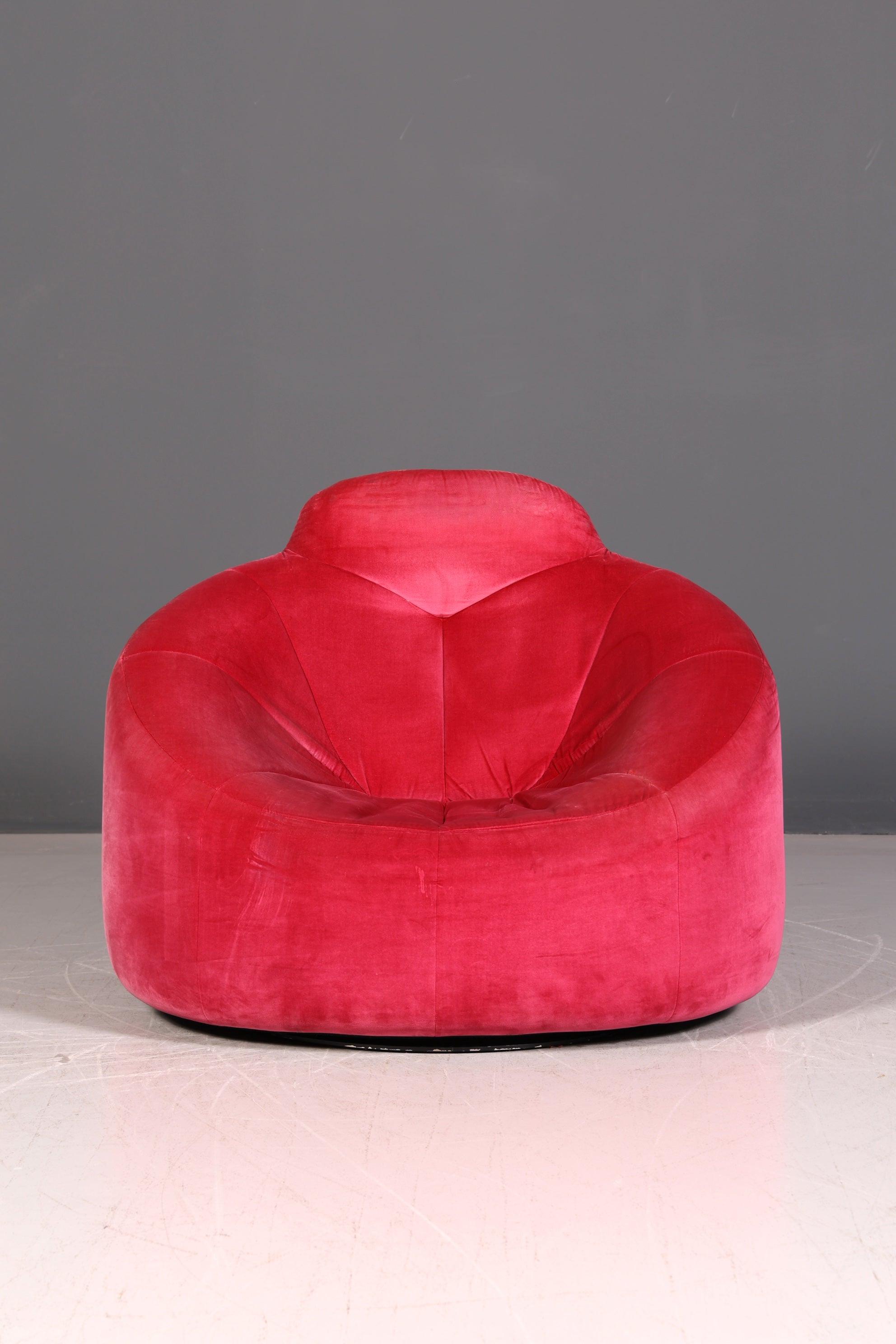 Noble Ligne Roset Pumpkin Armchair with Ottoman Pink Velvet Designer Lounge Chair Pierre Paulin Pouf Vintage