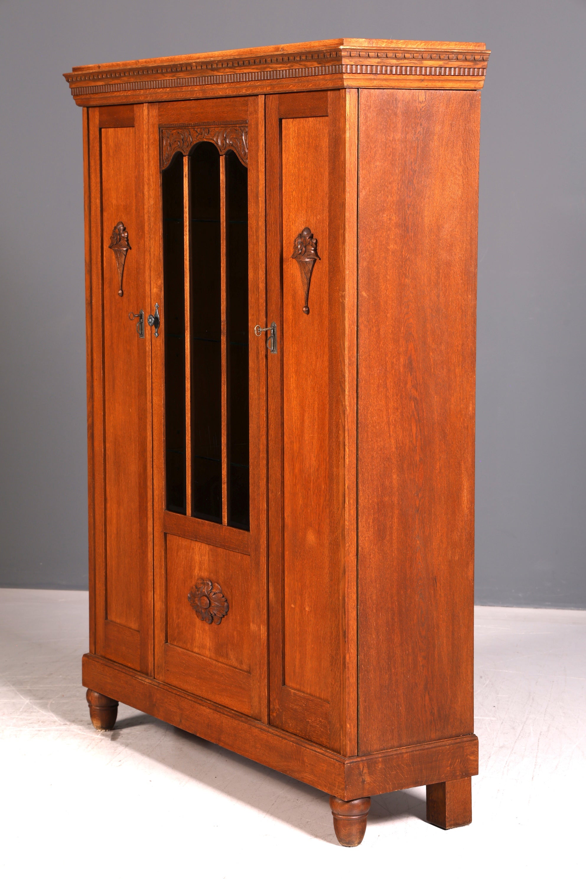 Traumhafte Jugendstil Vitrine Eiche Bücherschrank Kleiderschrank Geschirrschrank Buffet Schrank Antik Vintage