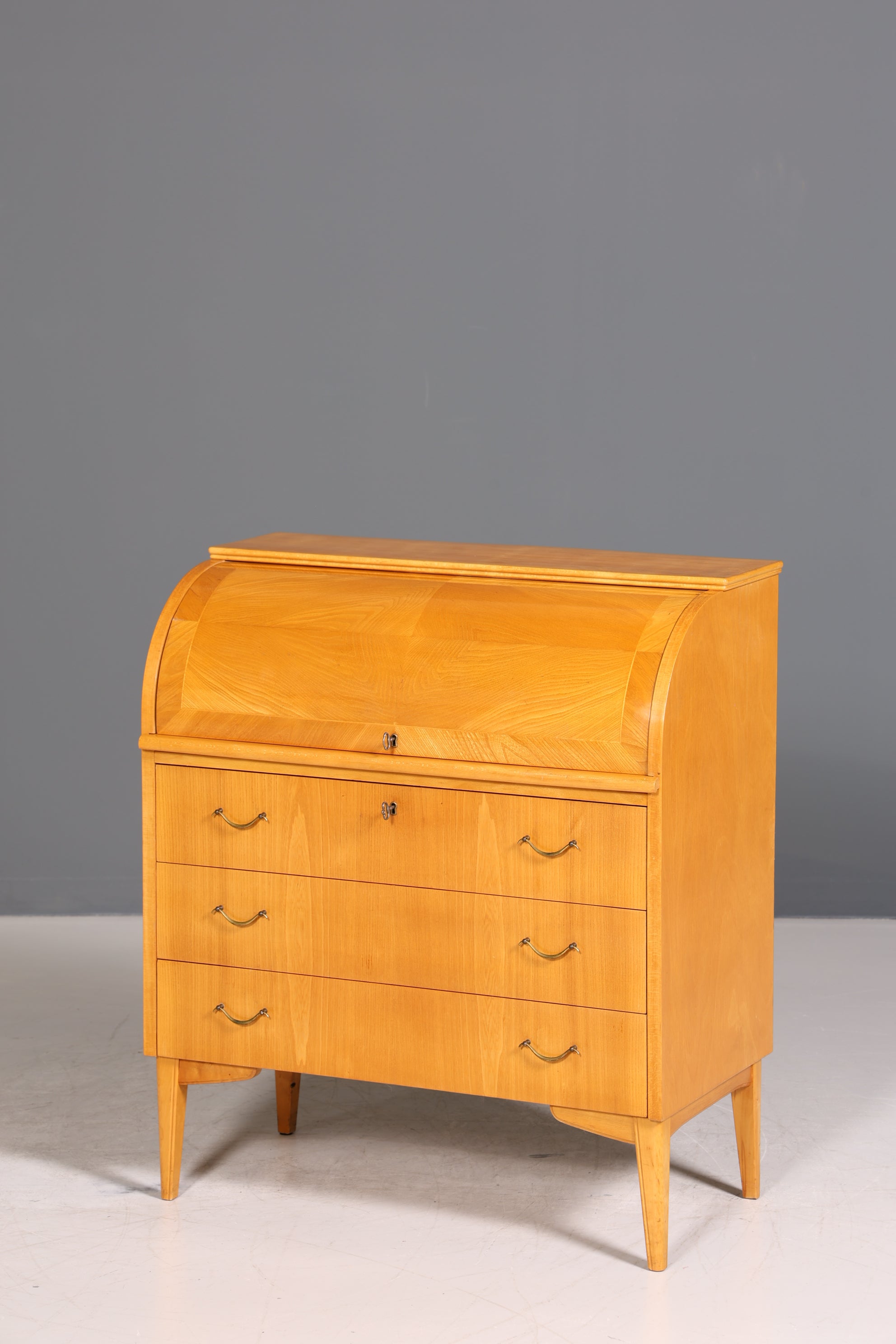 Stilvoller Mid Century Rollladen Sekretär echt Holz Büro Schrank Vintage Schreibkommode