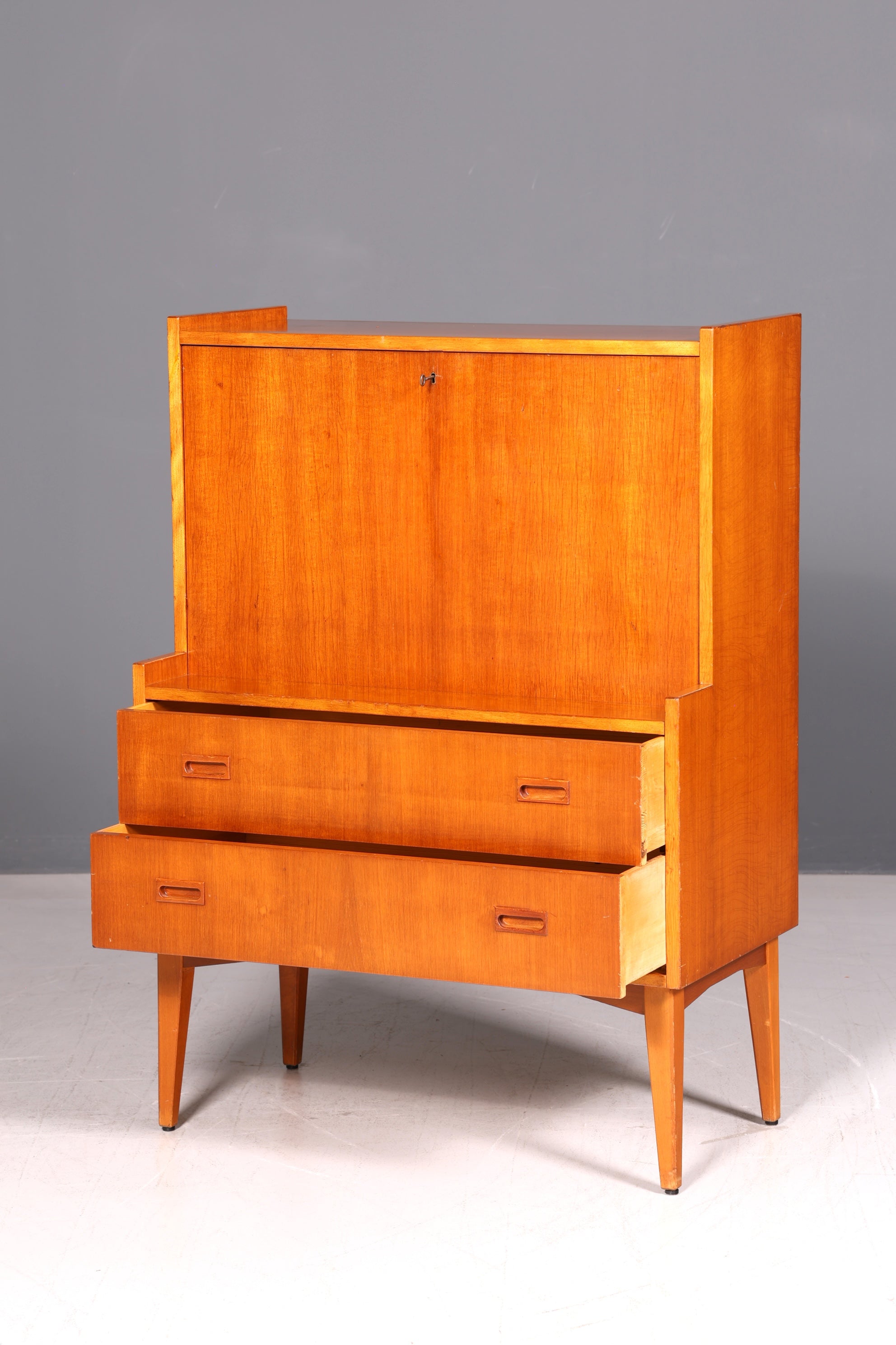 Schlichter Mid Century Sekretär Teak Vintage Schreibmöbel Kommode Office Secretary Retro 60er Schreibsekretär Skandinavisch