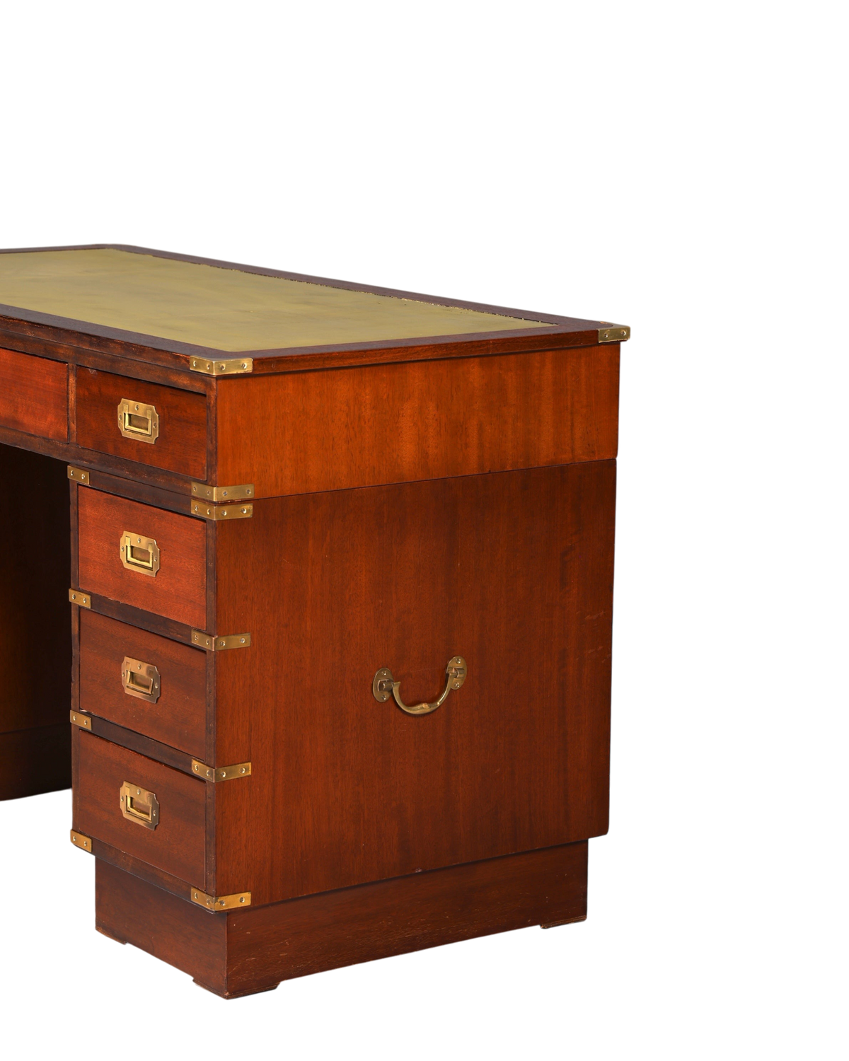 Wunderschöner Maritimer Schreibtisch Englischer Military Chest Bürotisch Office Table mit echt Lederauflage