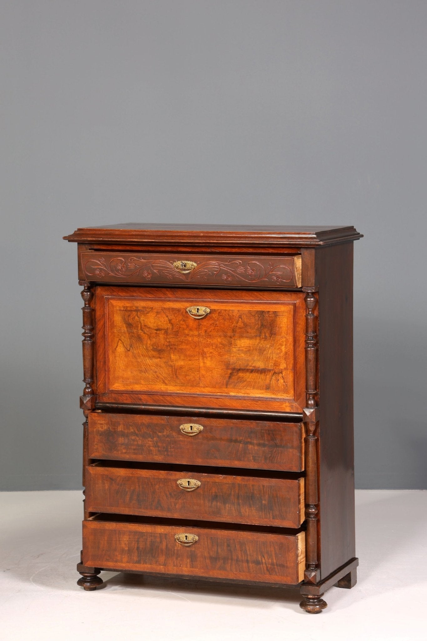 Wunderschöner Gründerzeit Sekretär Vertiko Nussbaum Highboard Louis Philippe Kommode Sekretär Schrank um 1880