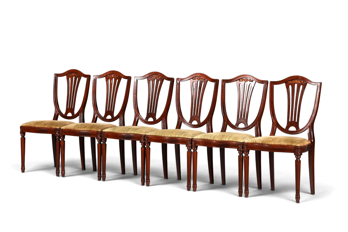 Hauptstadt Möblerei 6er-Set antike Esszimmerstühle im gustavianischen Stil aus Holz mit gepolsterter Sitzfläche