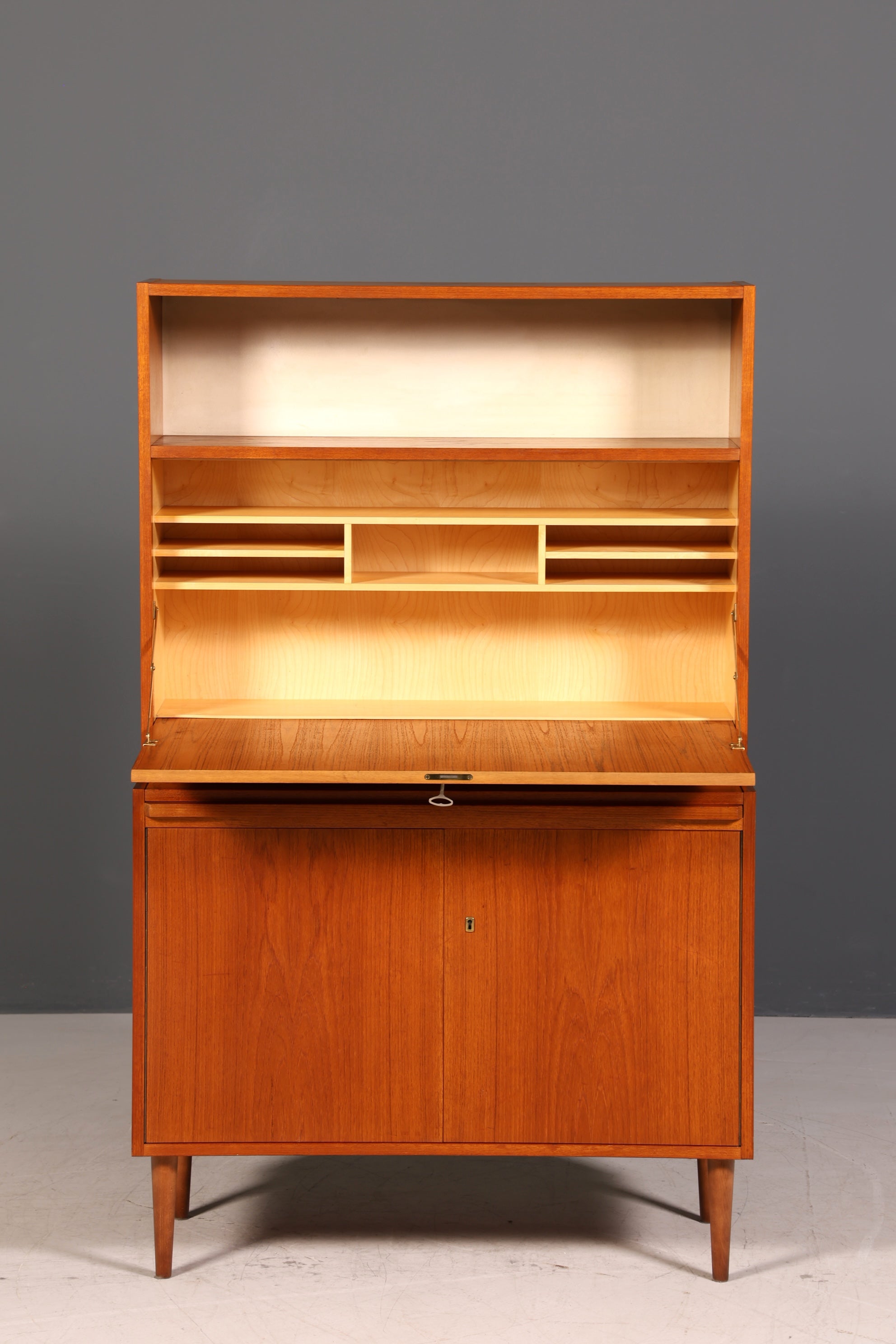 Wunderschöner Mid Century Schrank Bücherregal Vintage Sekretär Highboard Holz Regal
