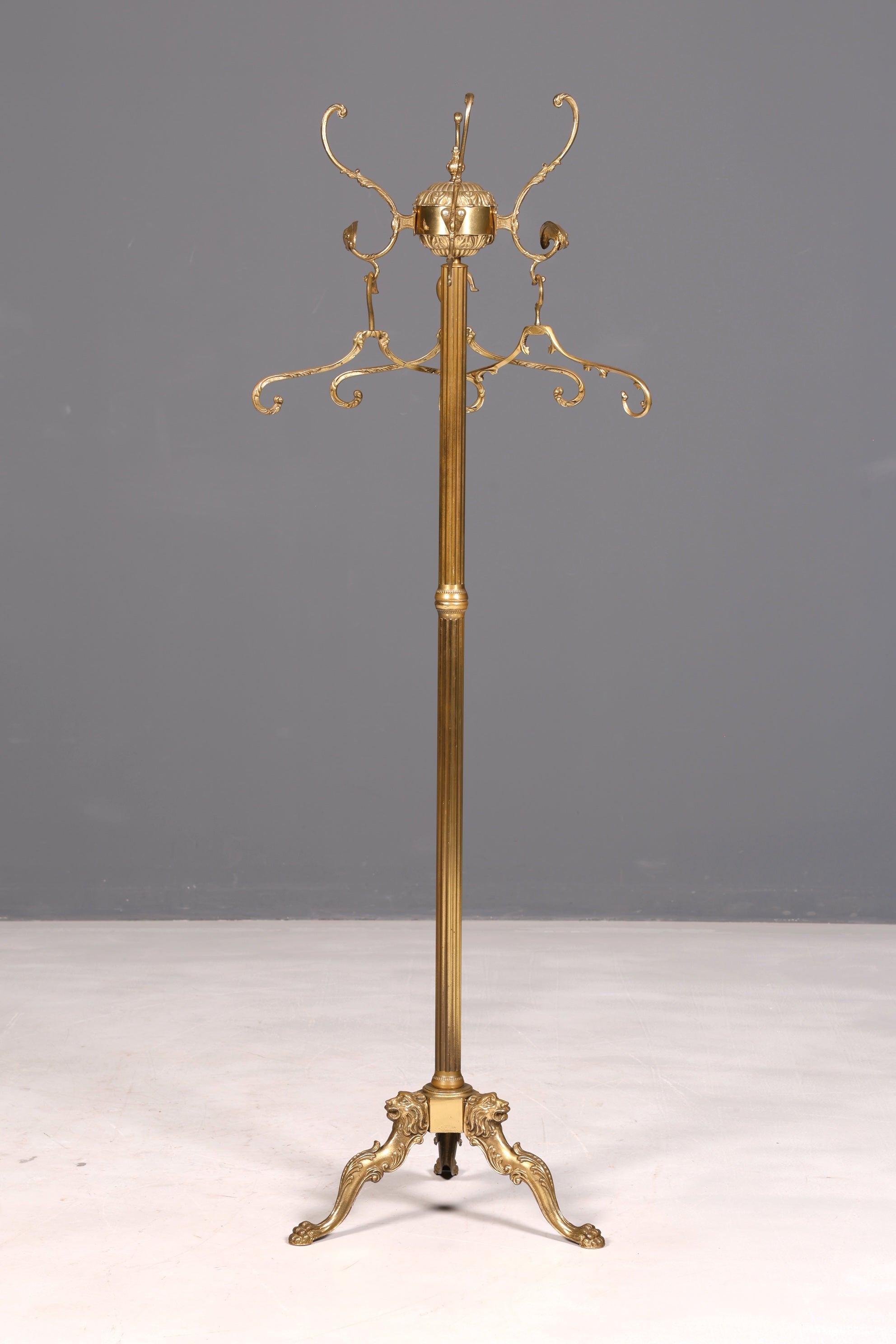 Ornate Art Nouveau brass coat rack with clothes hooks, antique hallway coat stand