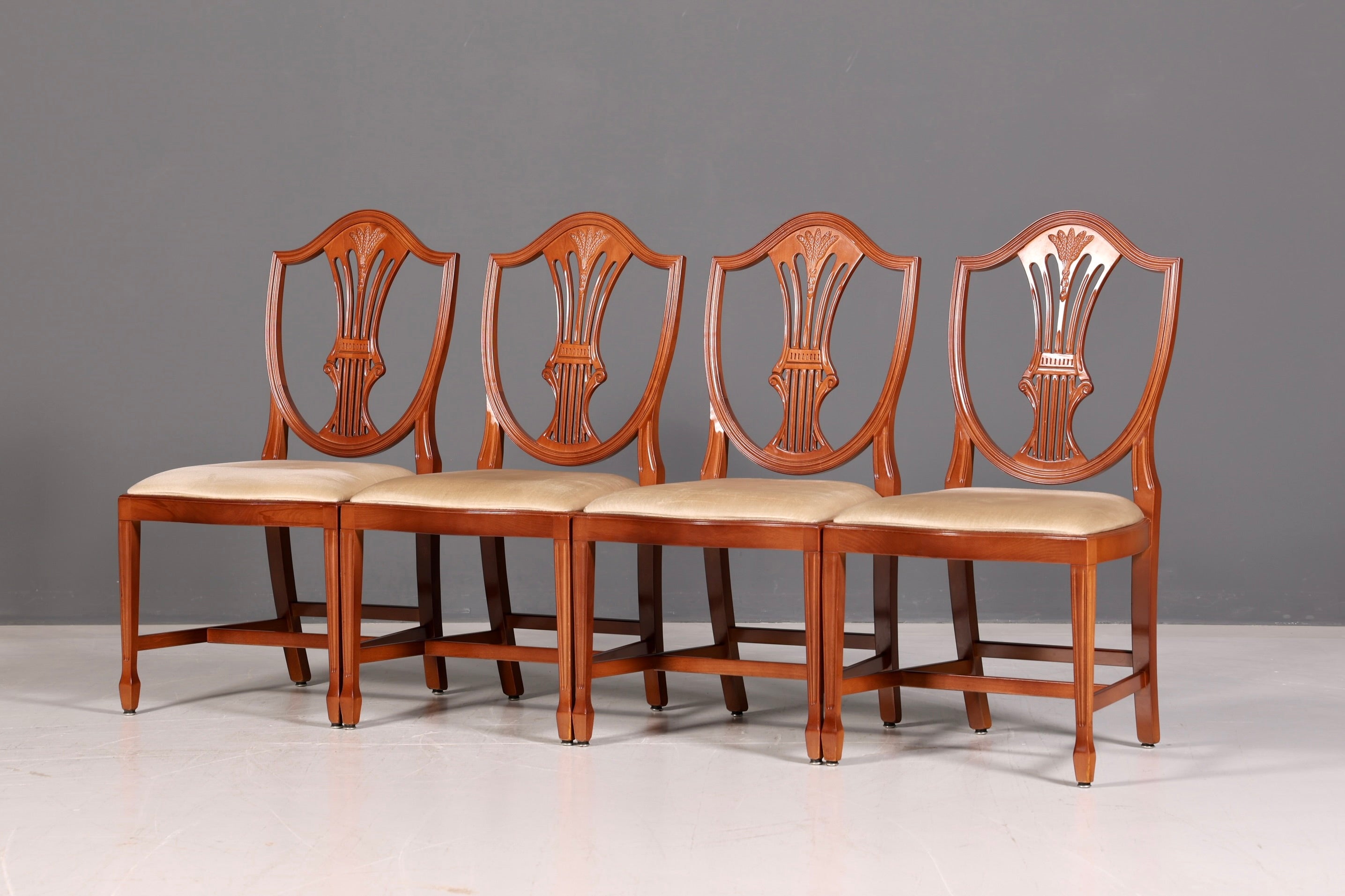 Edles 4x Englische Stühle Set Hepplewhite Stil Dining Chairs Antik Esszimmerstühle Küchenstühle Stuhlset Vintage