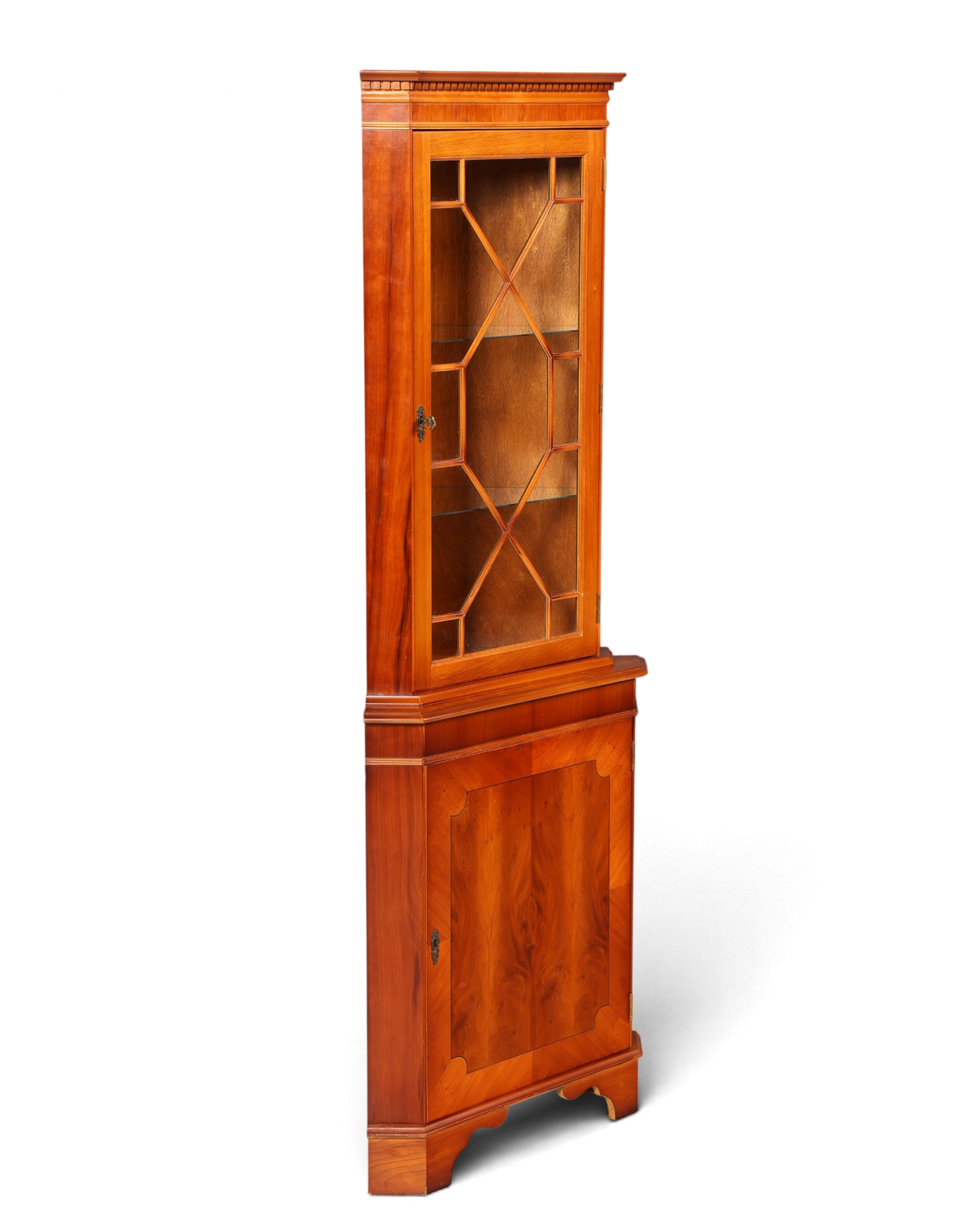 Hauptstadt Möblerei englische Eckvitrine aus Eibenholz mit verglaster Tür und klassischem Design im Vintage-Stil