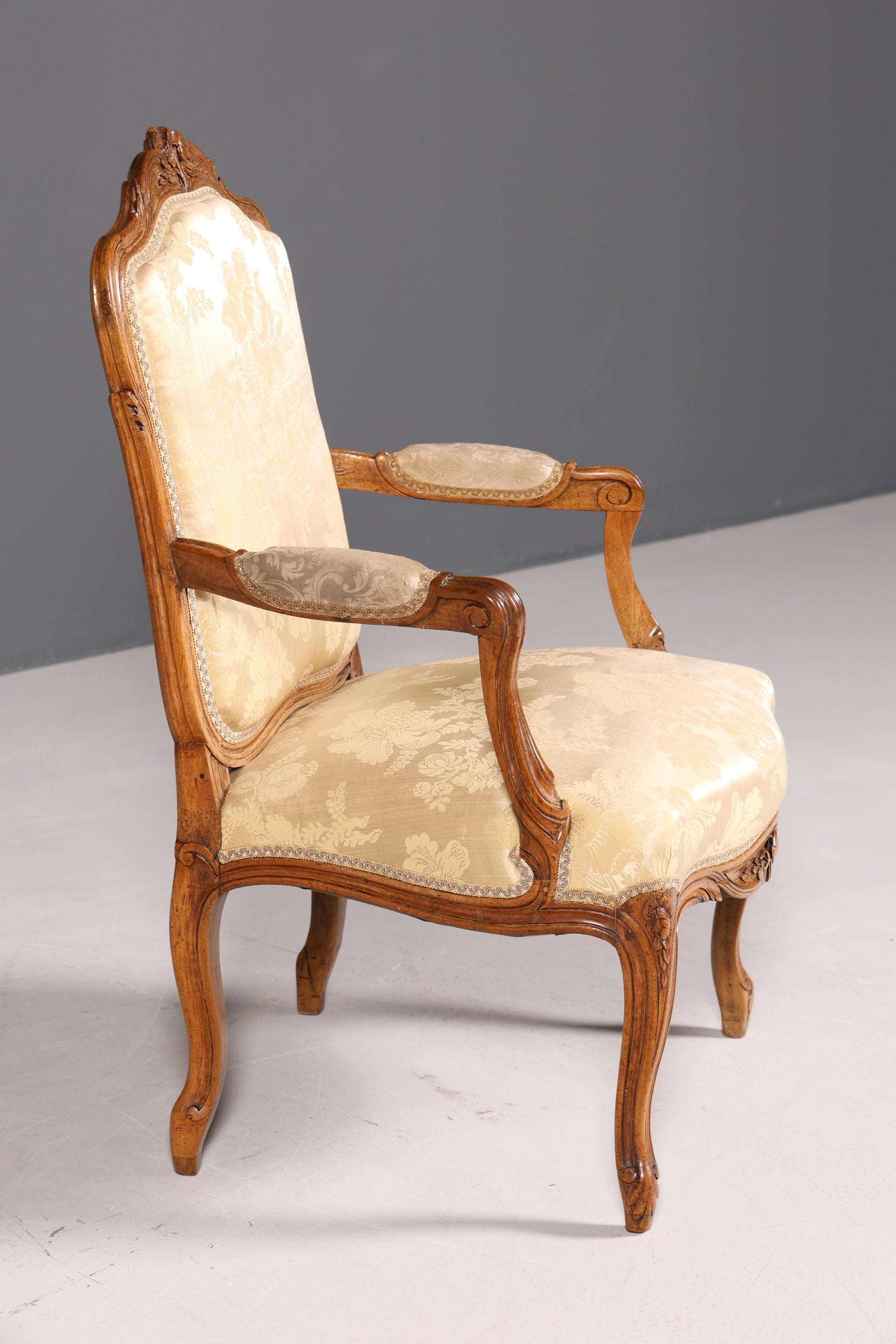 Original Barock Sessel Fauteuil Armlehnstuhl Chippendale Antik Mitte 19. Jh. Sekretär Stuhl Stoff Sessel