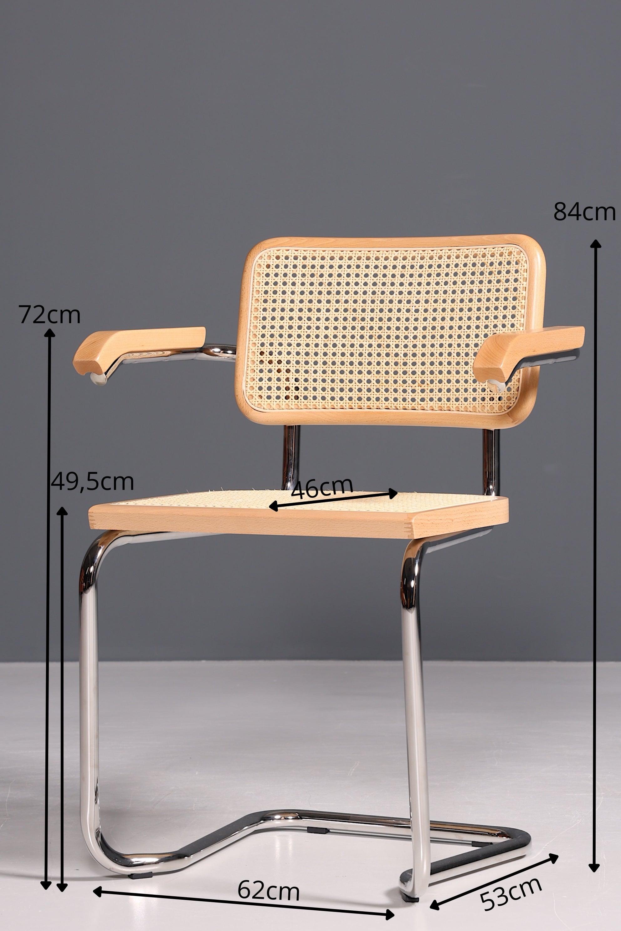 Korbgeflecht Freischwinger Armlehnstuhl "Milano" Made in Italy Beige Wippstuhl Sekretär Stuhl Esszimmer Stuhl