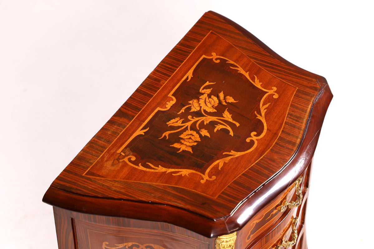 Elegant Baroque-style antique dresser, side table, brass cabinet, chest of drawers