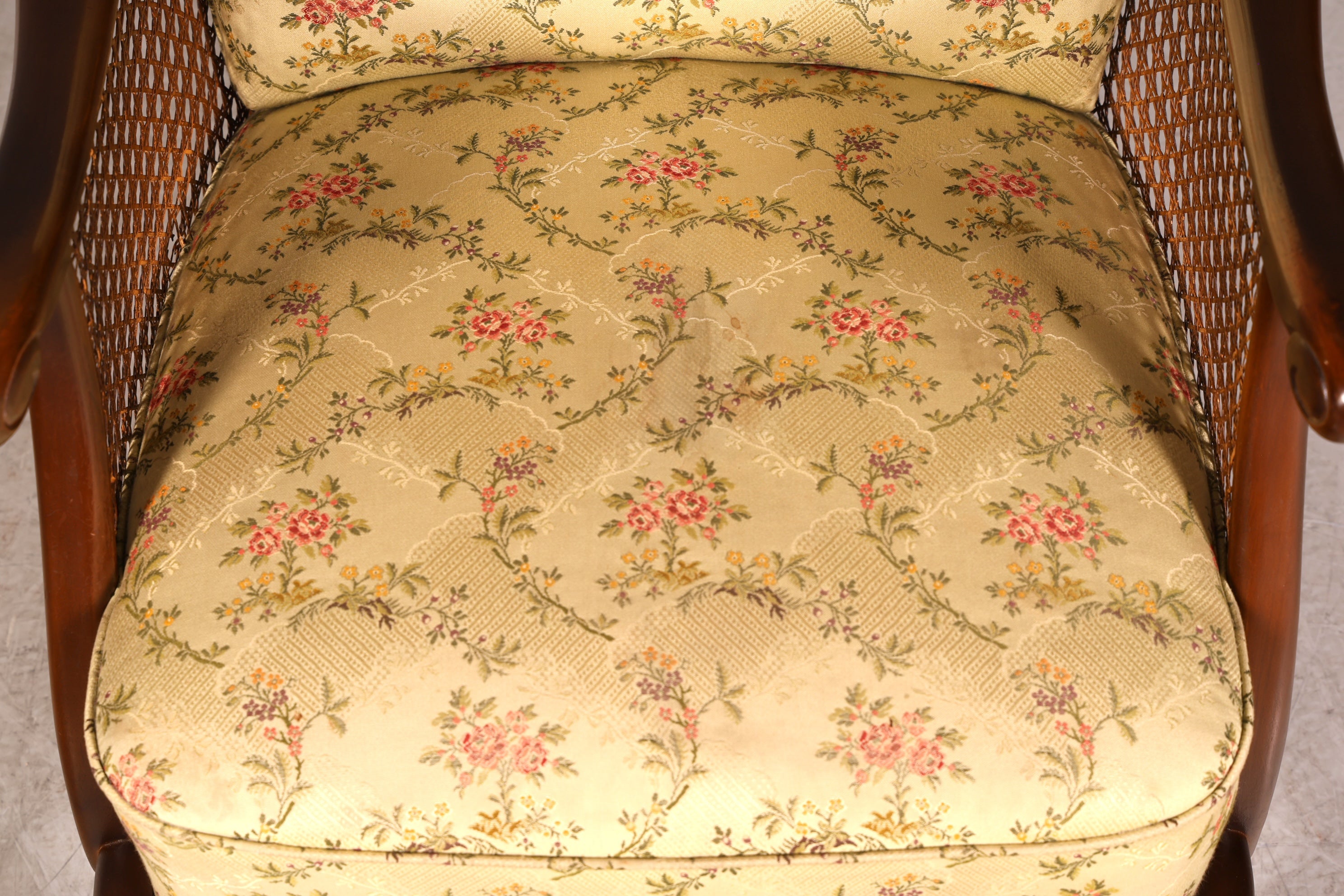 Traumhafter Chippendale Sessel Antik 60s Korbgeflecht Relax Sessel Vintage Samt Stoff 2 von 2
